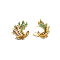 Mid-Century Van Cleef & Arpels Yellow Gold Emerald Diamond Earrings