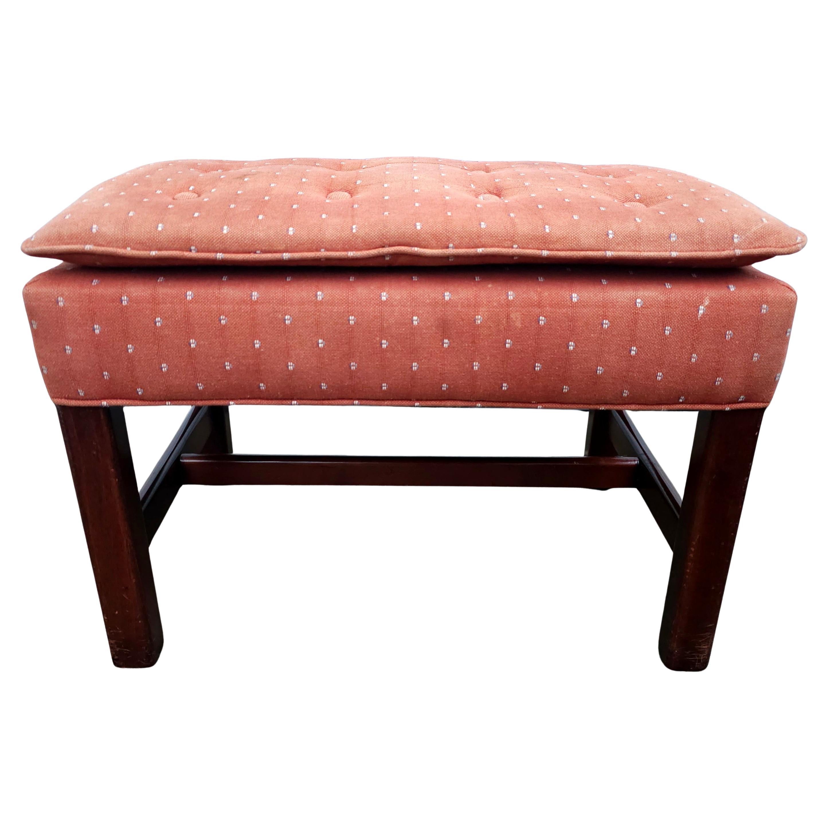 Mid-Century Vanguard Furniture Mahogany and Tufted Upholstered Ottoman Stool