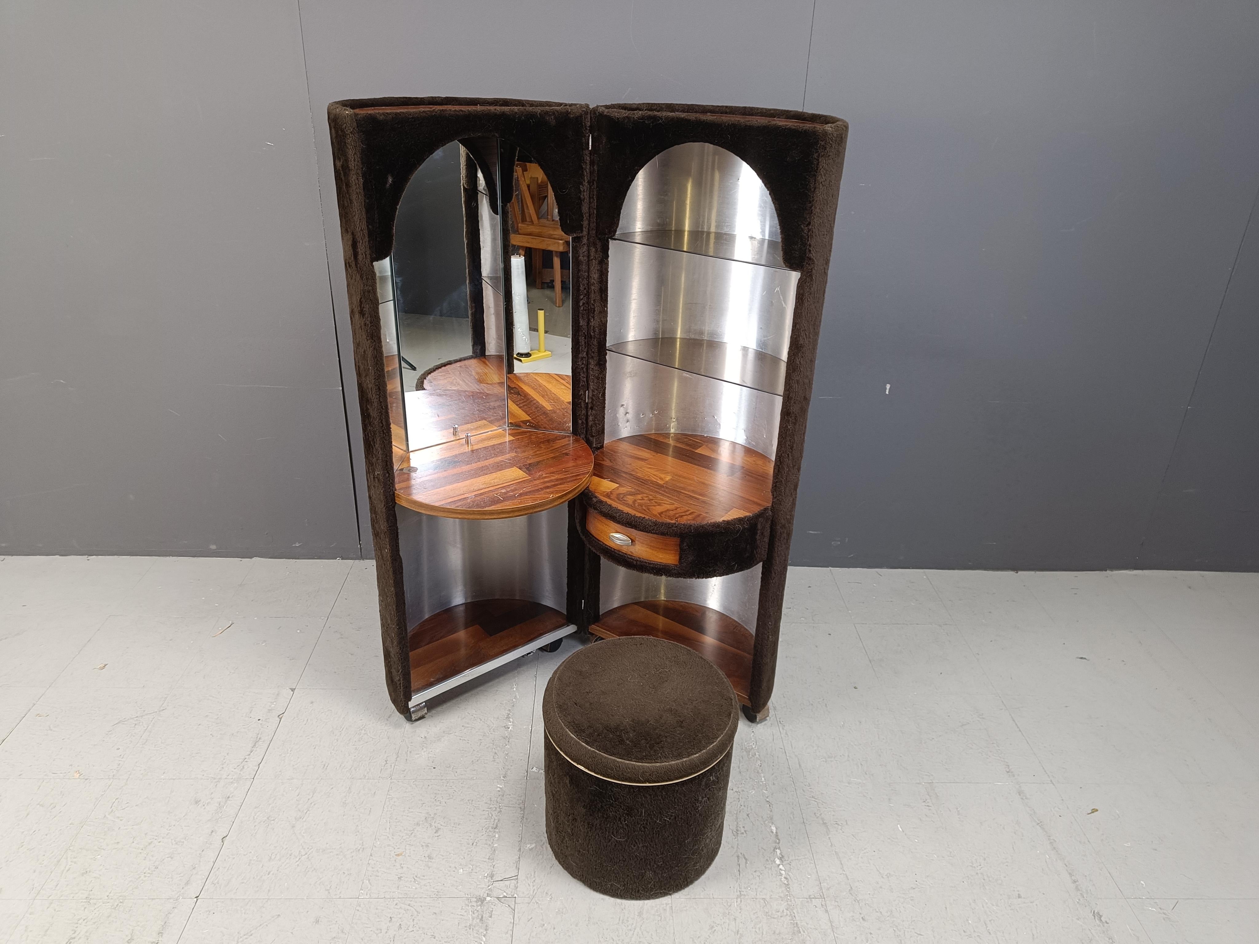 Faux Fur Mid century vanity cabinet by Luigi Massoni for Poltrona Frau, 1970s