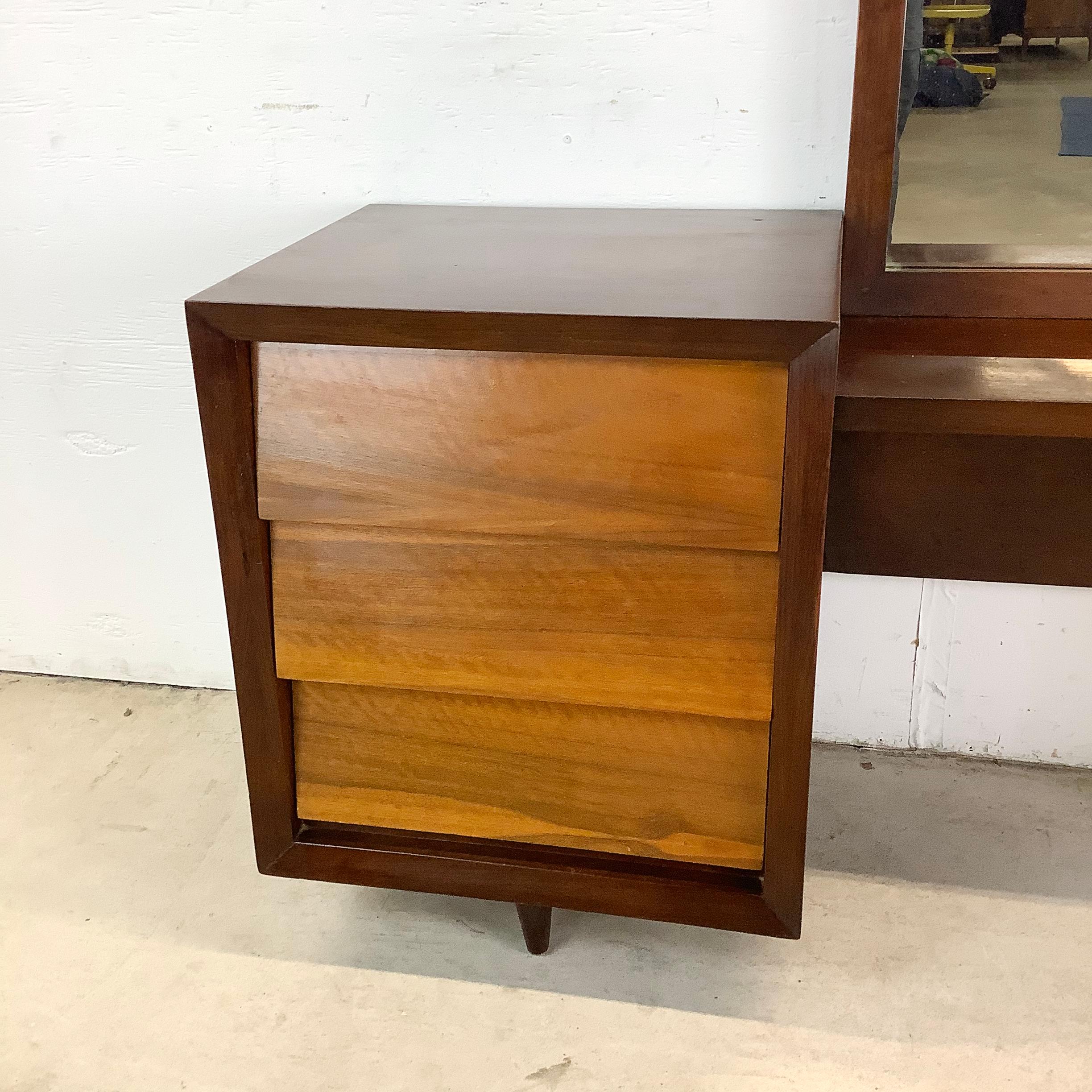 Mid-Century Vanity Table With Dressing Mirror & Stool 11
