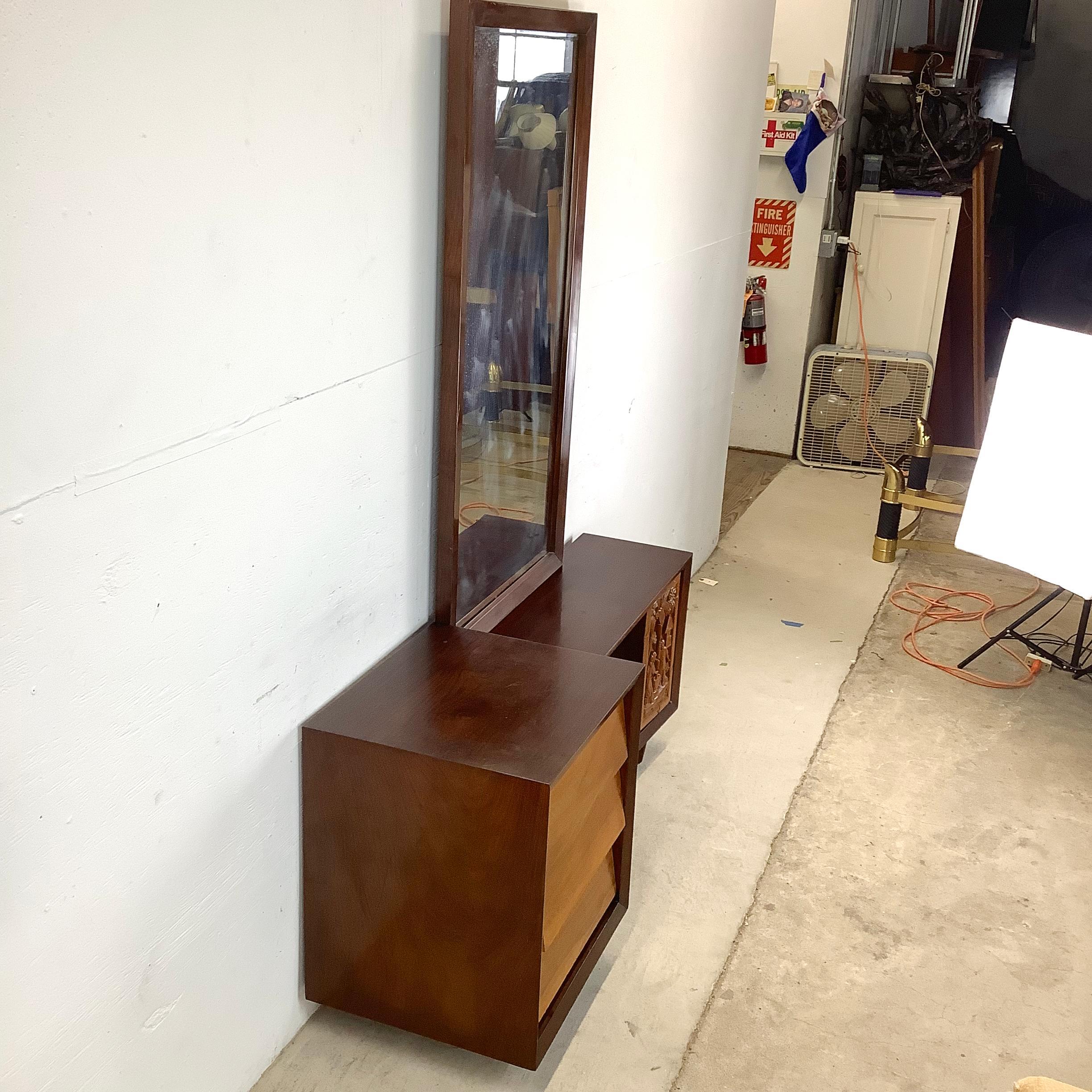 Mid-Century Vanity Table With Dressing Mirror & Stool 12
