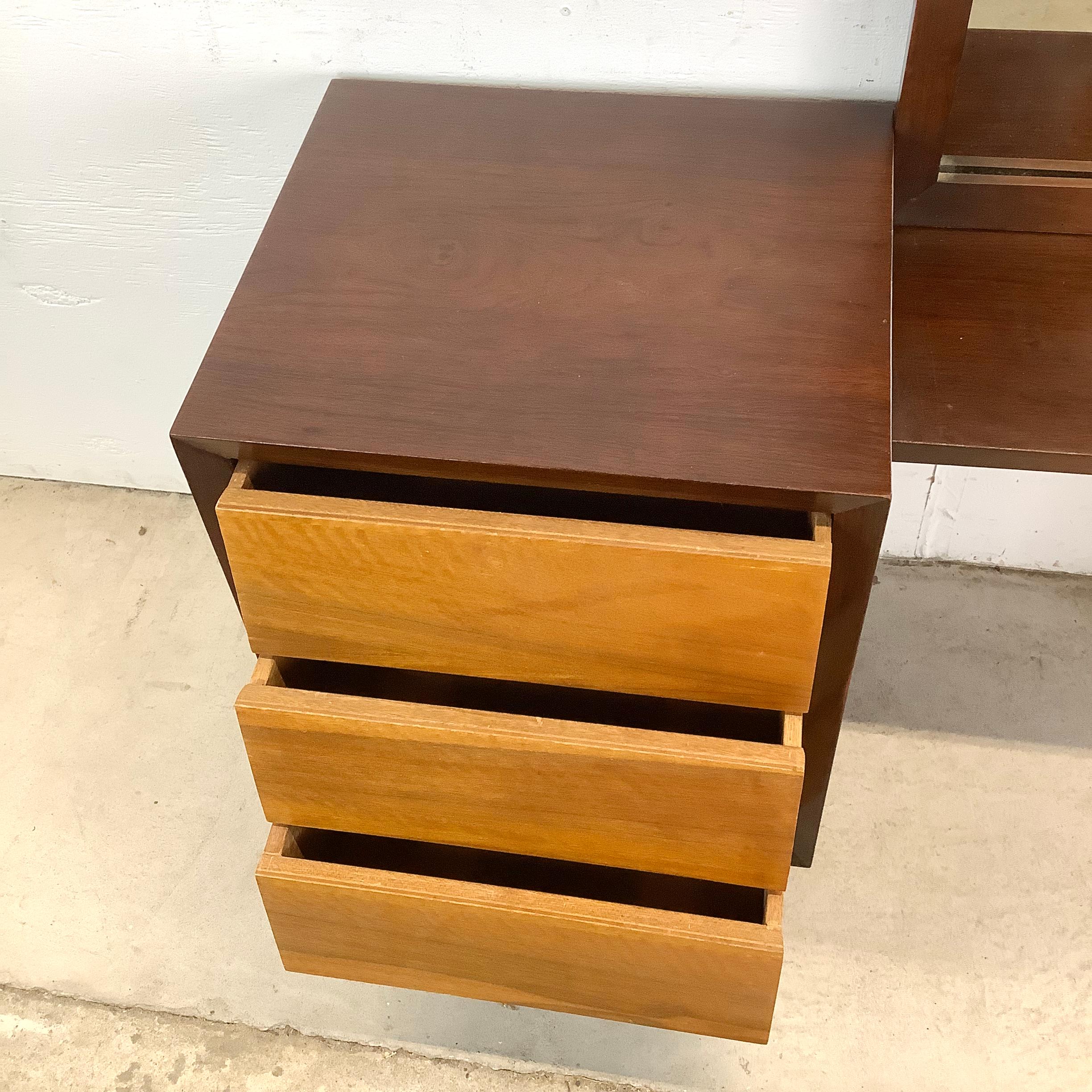 Unknown Mid-Century Vanity Table With Dressing Mirror & Stool