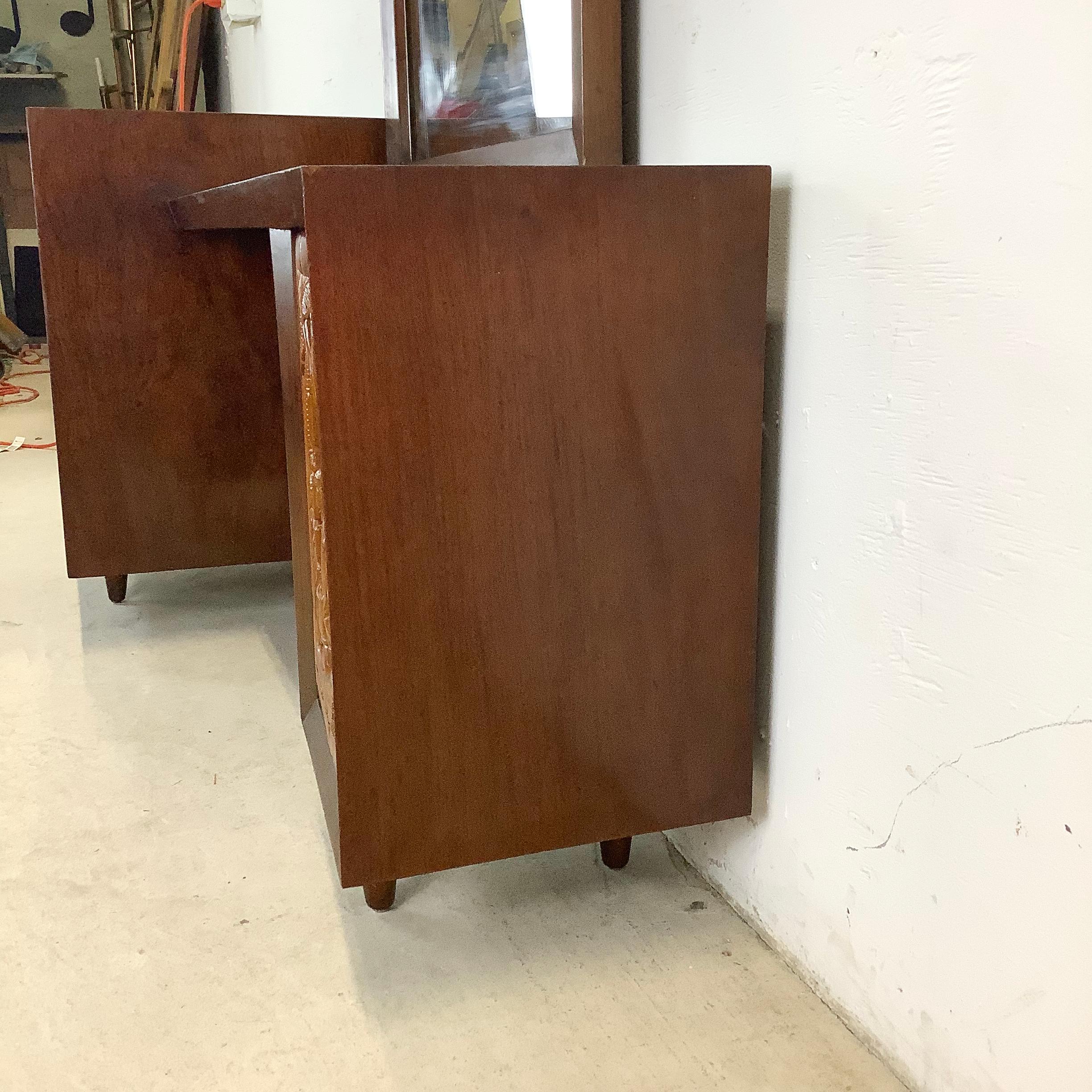 Mid-Century Vanity Table With Dressing Mirror & Stool 1