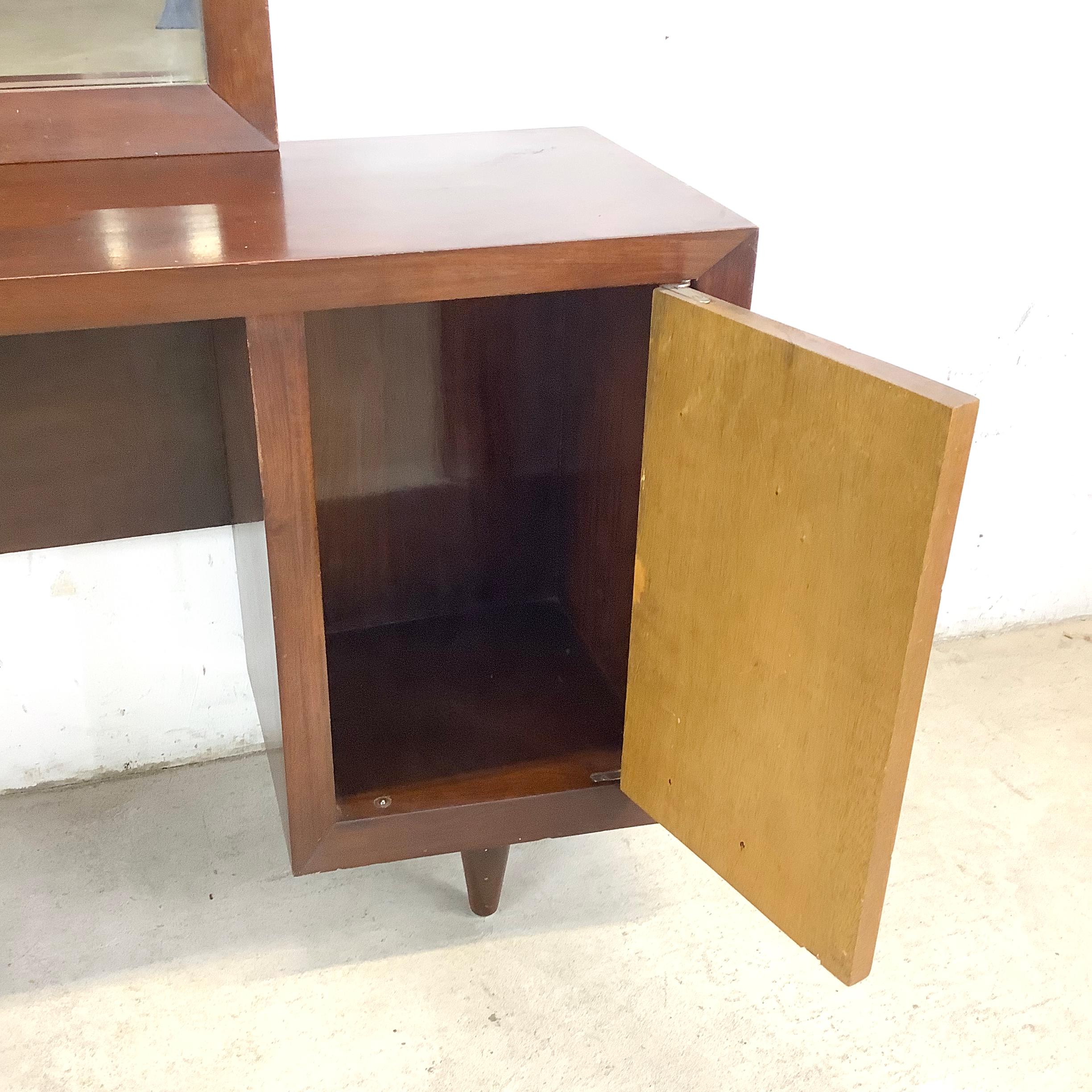 Mid-Century Vanity Table With Dressing Mirror & Stool 2