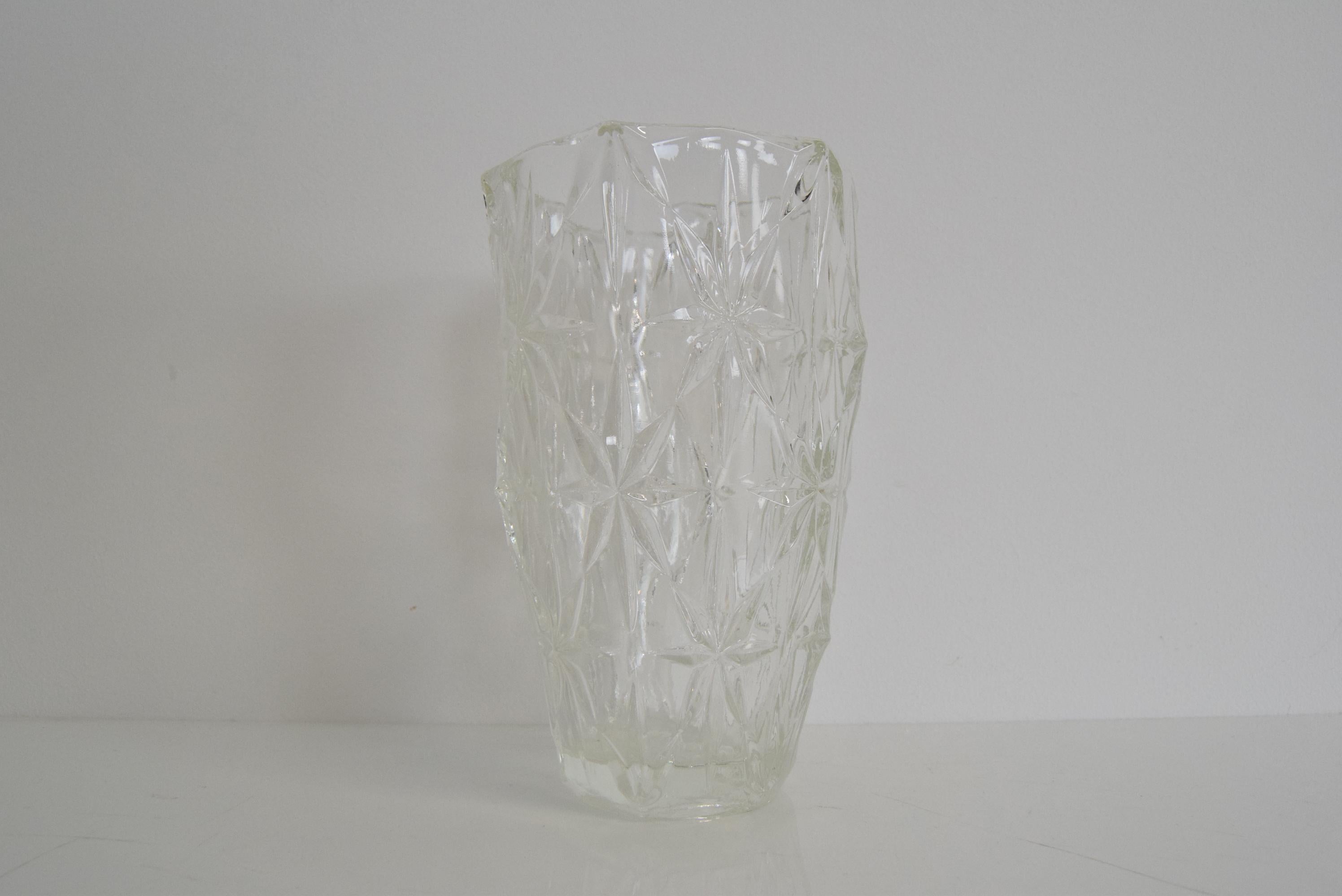 Glass Mid-Century Vase, Bohemia, 1950's For Sale