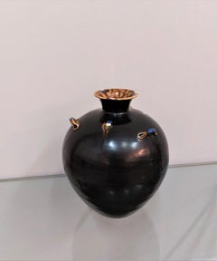 Vintage Decorative Object Ceramic Vase Enameled Black Midcentury Italian Design 1950s