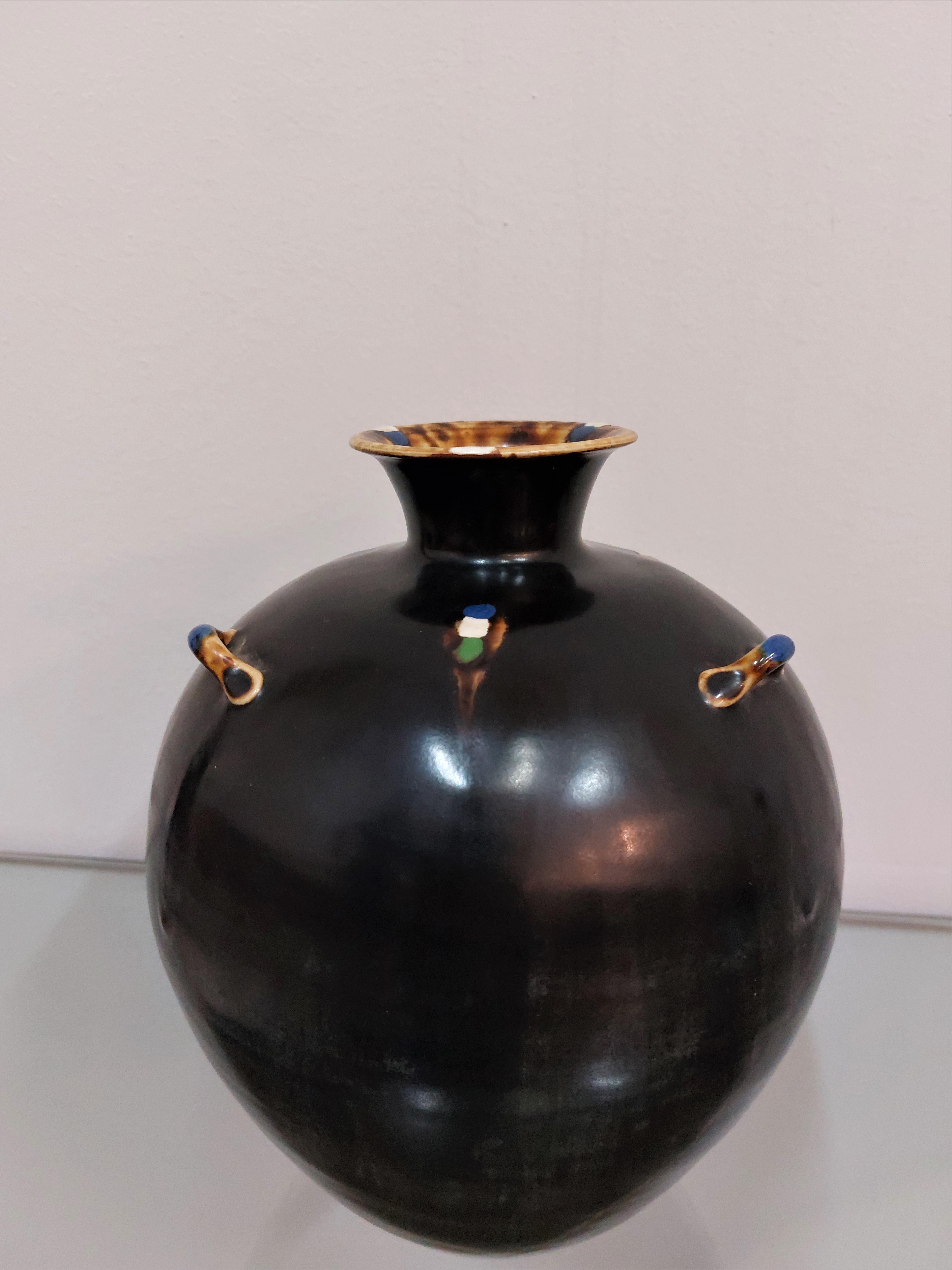 Decorative Object Ceramic Vase Enameled Black Midcentury Italian Design 1950s In Good Condition For Sale In Palermo, IT