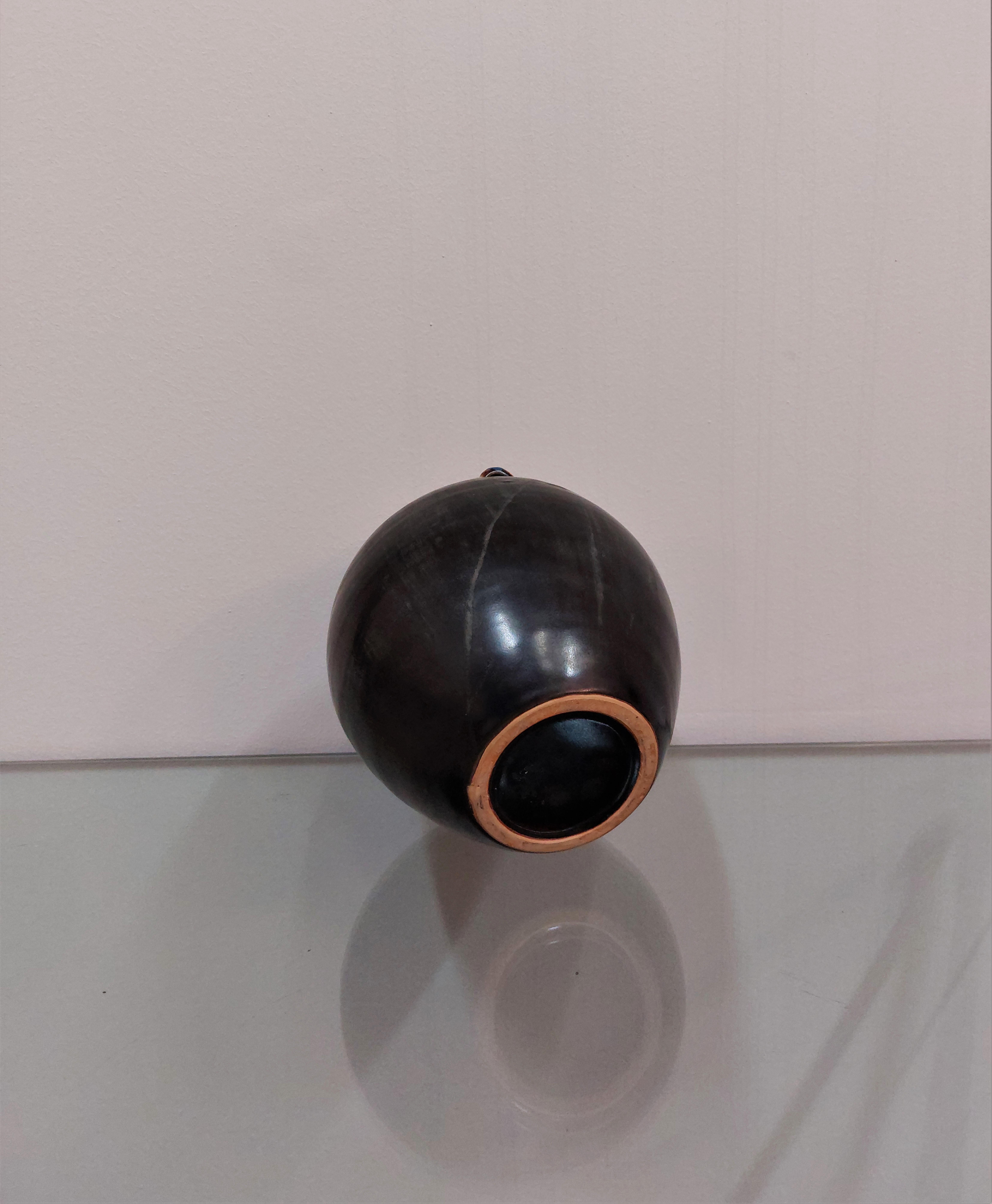 Decorative Object Ceramic Vase Enameled Black Midcentury Italian Design 1950s For Sale 3