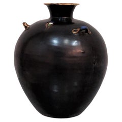 Mid Century Vase Enameled Black Ceramic Italian Design 1950s