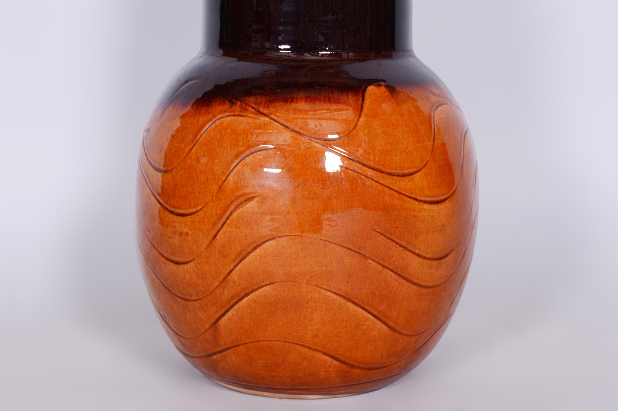Mid-20th Century Mid-Century Vase, Glazed Ceramics, Well-Preserved Condition, Czechia, 1950s For Sale