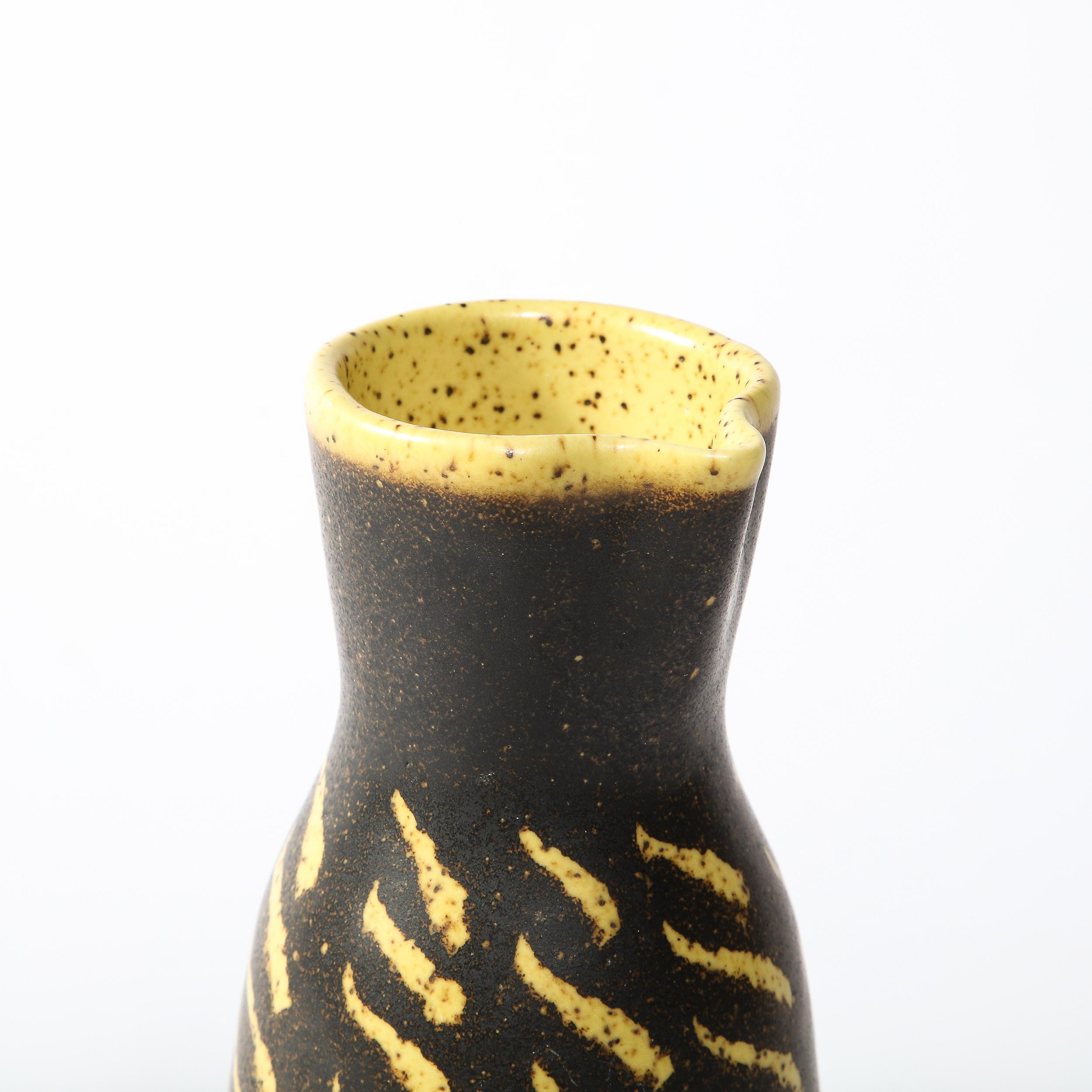 Mid-Century Vase in Burnt Umber w/ Dandelion Yellow Hand-Brushed Patterned Glaze For Sale 3
