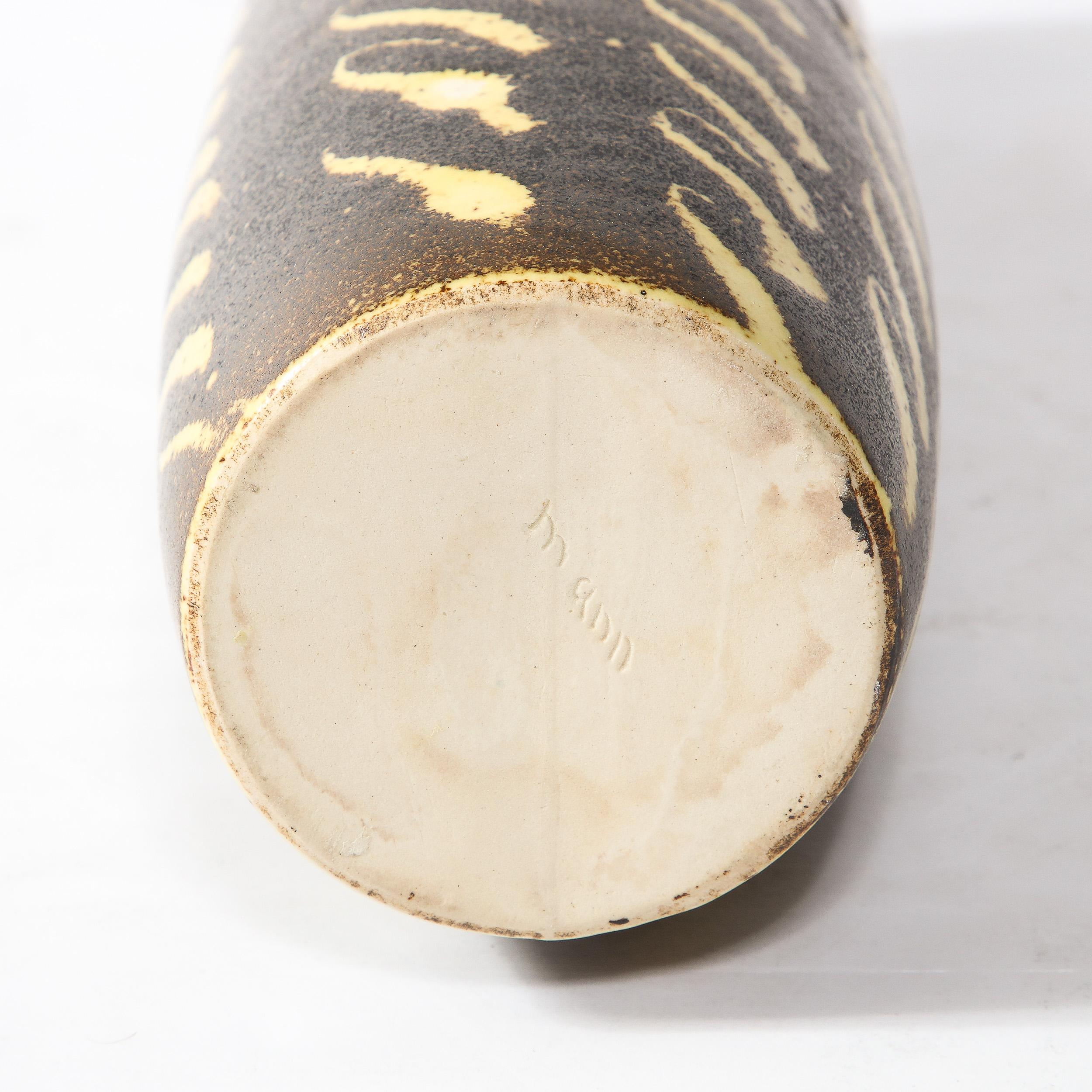 Mid-Century Vase in Burnt Umber w/ Dandelion Yellow Hand-Brushed Patterned Glaze For Sale 6