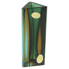 Mid-Century Vase - Murano - Sommerso Glass - Green and Amber Geometric Design