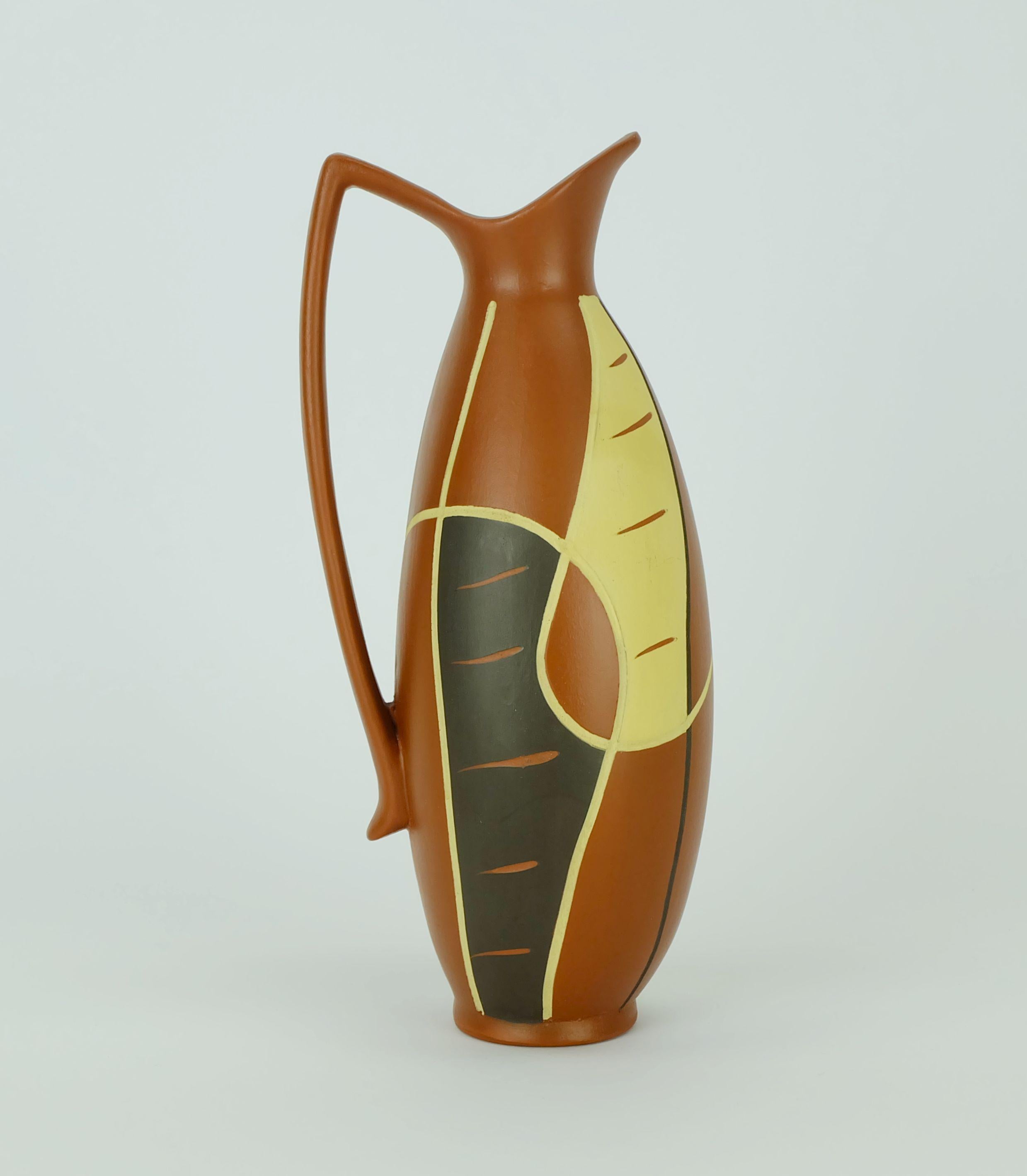 Mid-Century moderno Vaso di metà secolo sawa keramik 1950 forma organica e decoro modello 320-20 in vendita