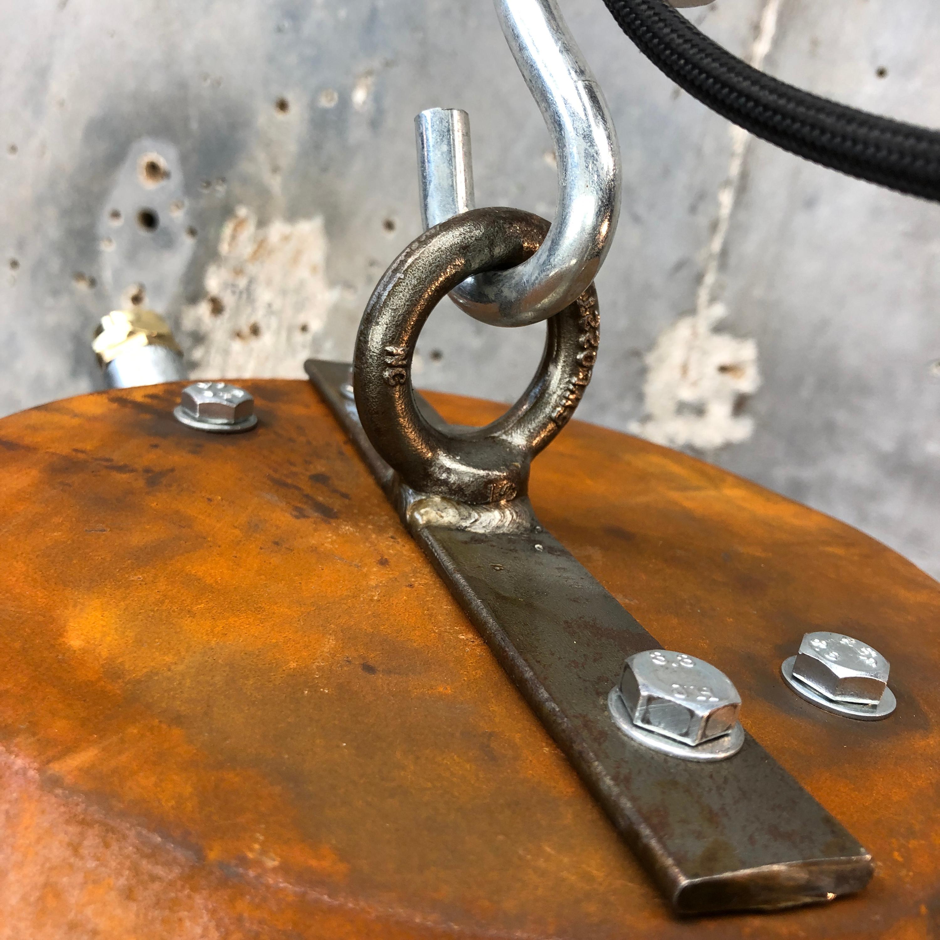 Mid Century Industrial Iron & Aluminum Conical Pendant Rust Appliqué VEB GDR  10