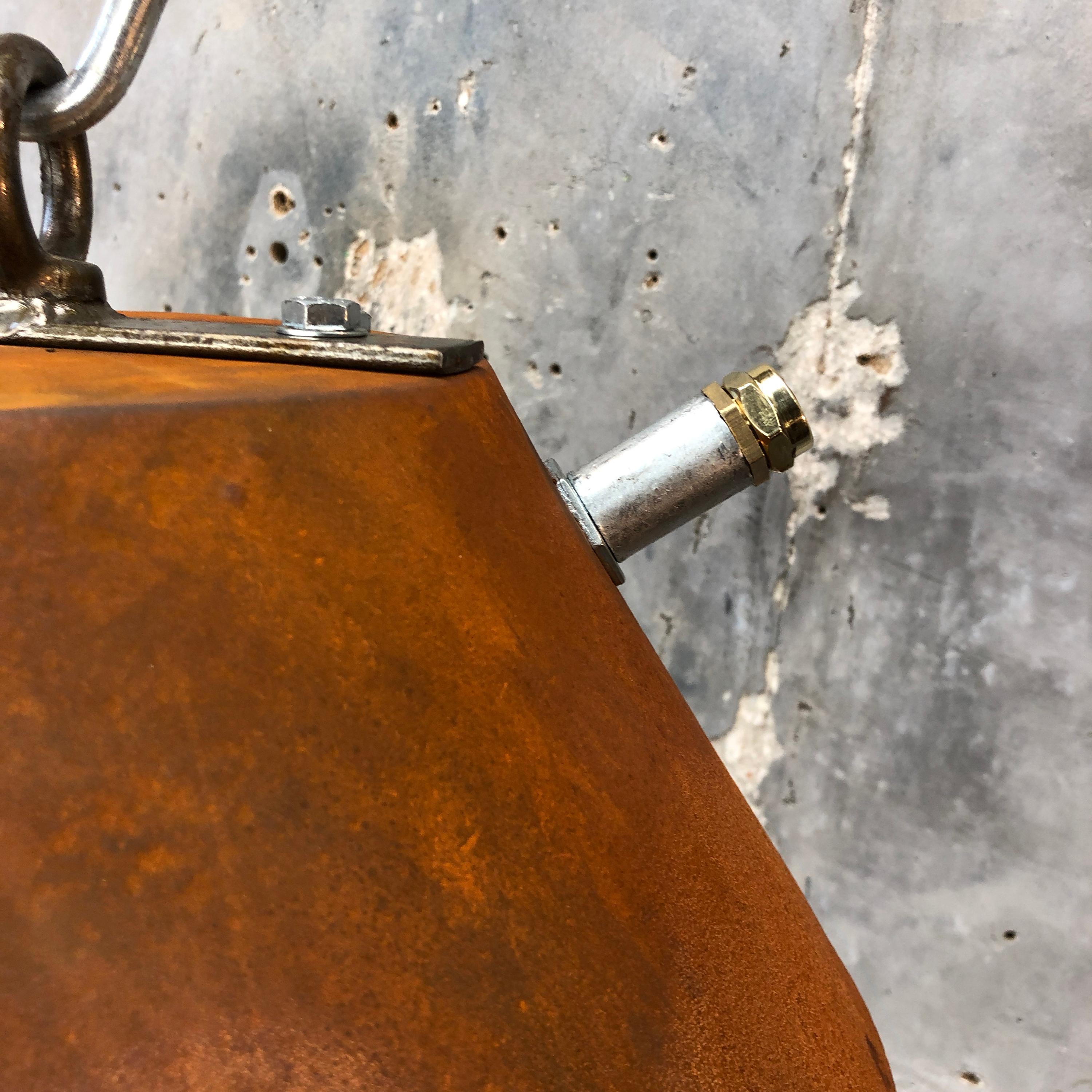 Mid Century Industrial Iron & Aluminum Conical Pendant Rust Appliqué VEB GDR  13