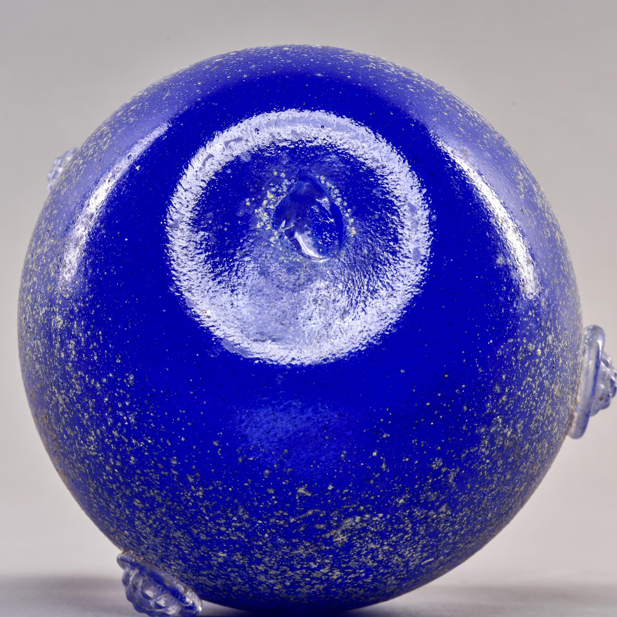 Mid Century Vecchia Blue Scavo Style Murano Glass Vase For Sale 1
