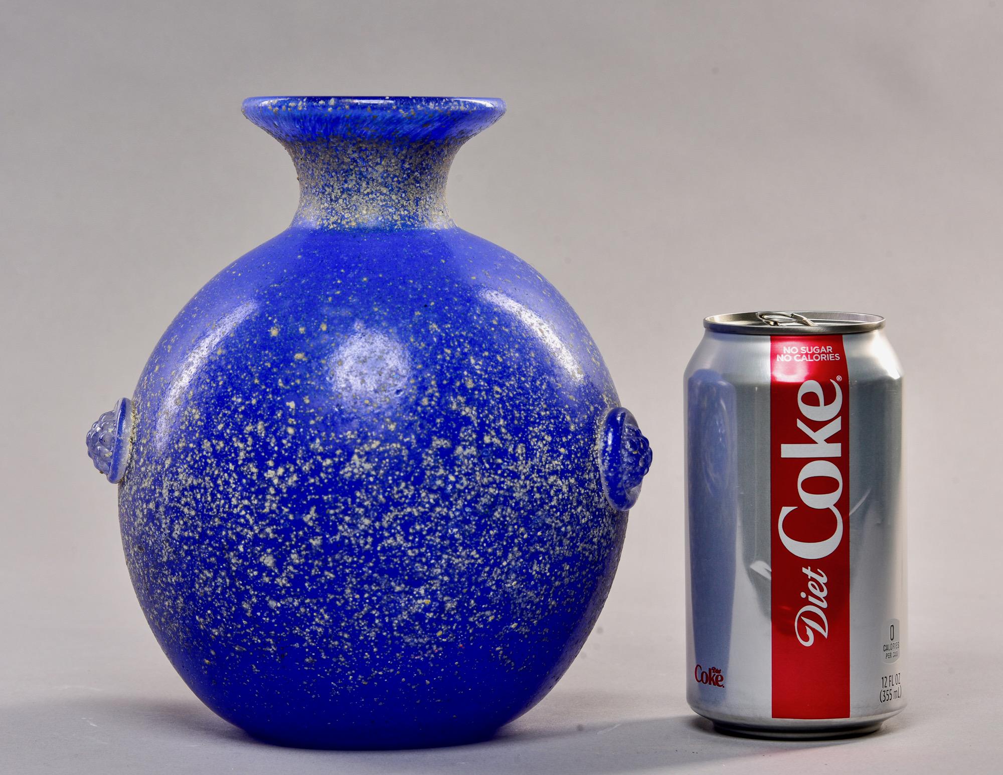 Mid Century Vecchia Blau Scavo Stil Murano Glas Vase (Italienisch) im Angebot
