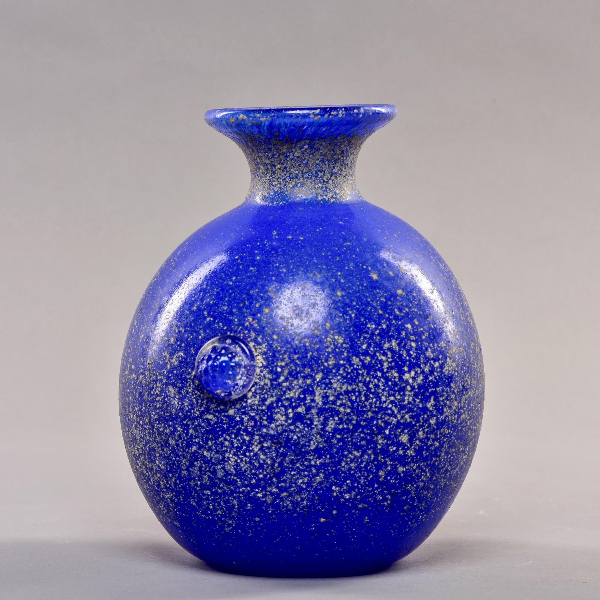 Mid-Century Modern Mid Century Vecchia Blue Scavo Style Murano Glass Vase For Sale