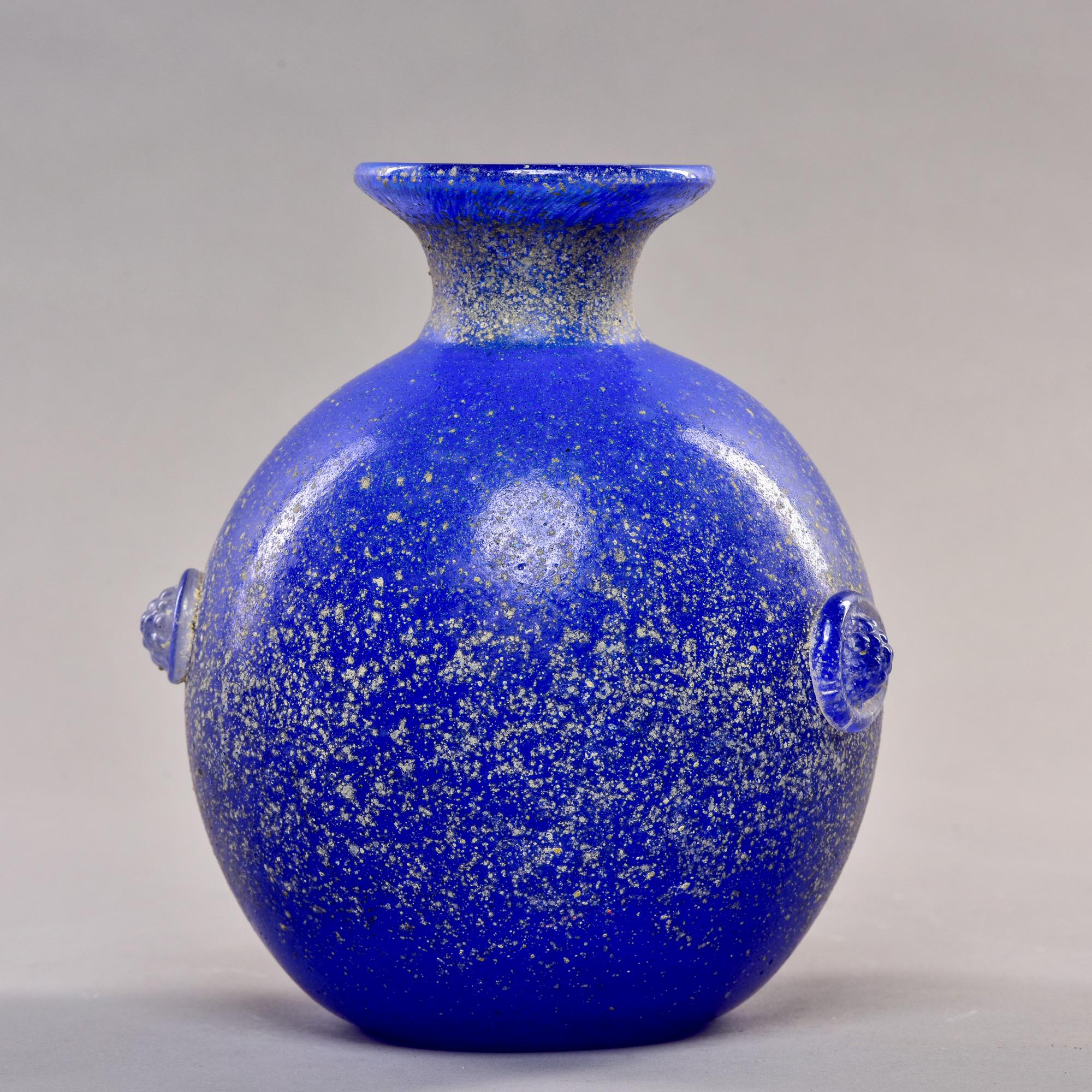 Italian Mid Century Vecchia Blue Scavo Style Murano Glass Vase For Sale