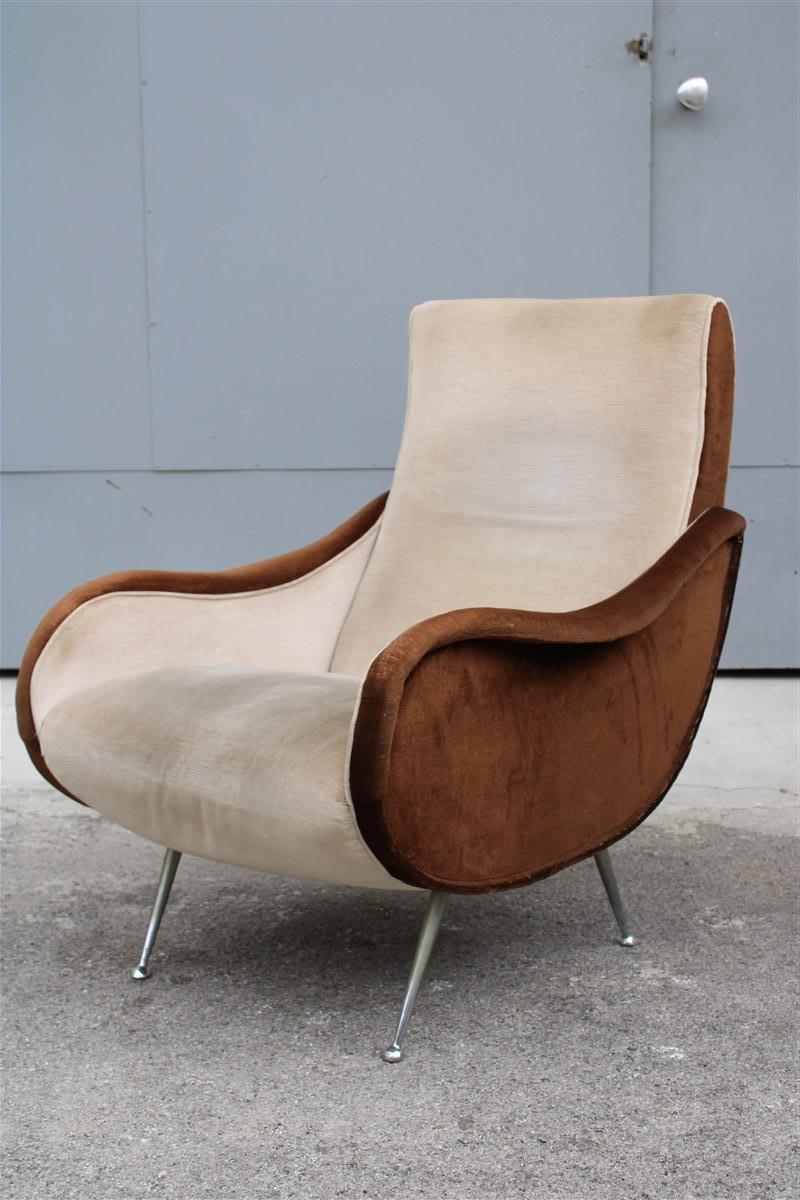 Mid-century velvet armchair Zanuso style Italian design 1950s.
