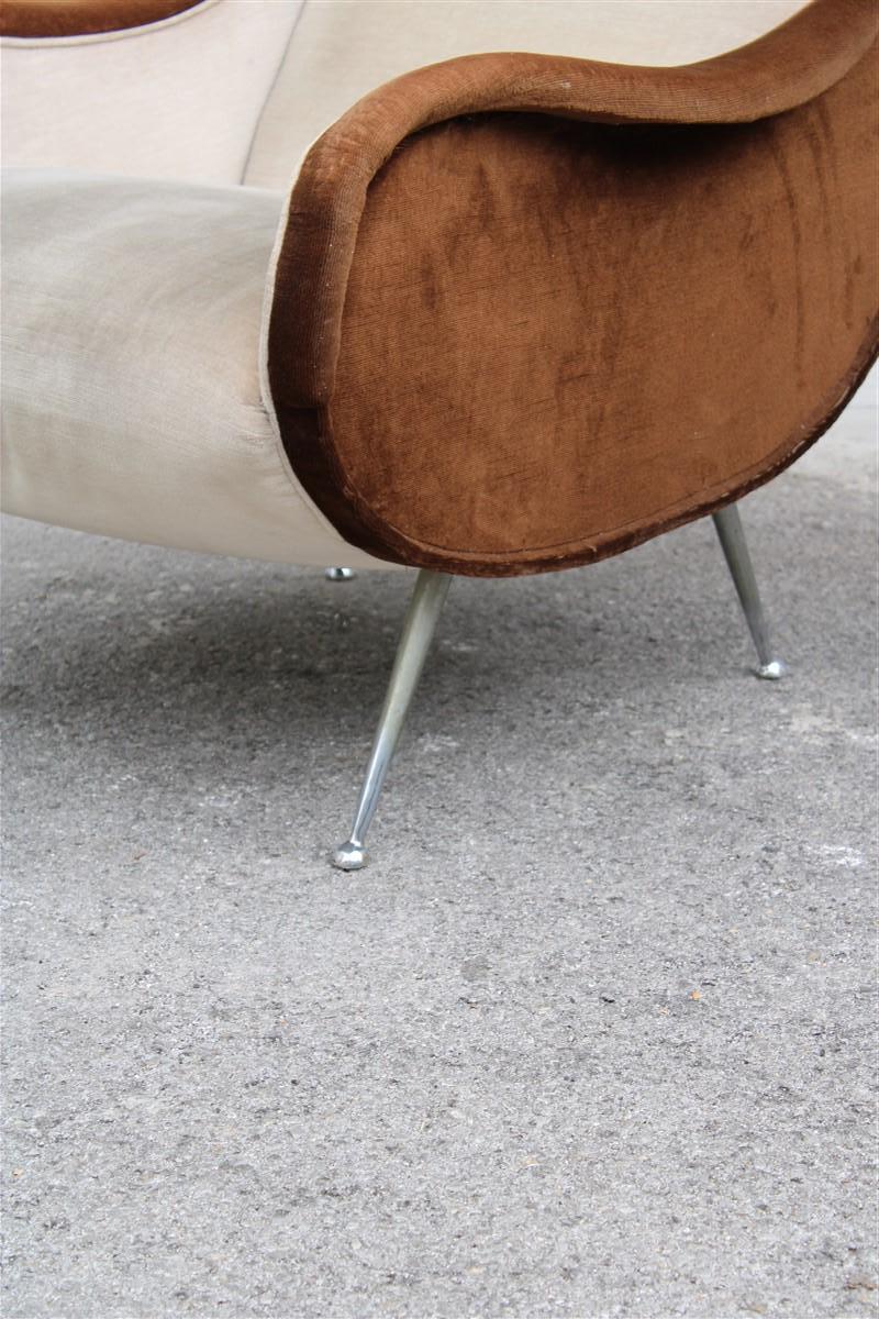 Mid-Century Modern Mid-Century Velvet Armchair Zanuso Style Italian Design, 1950s For Sale