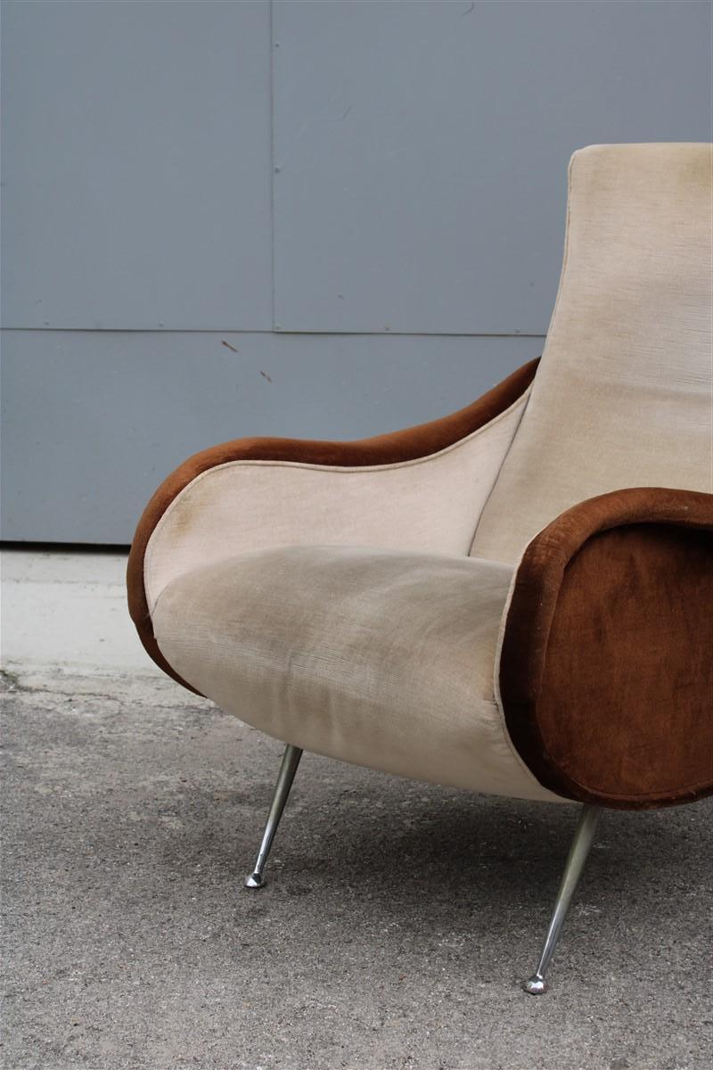 Mid-20th Century Mid-Century Velvet Armchair Zanuso Style Italian Design, 1950s For Sale