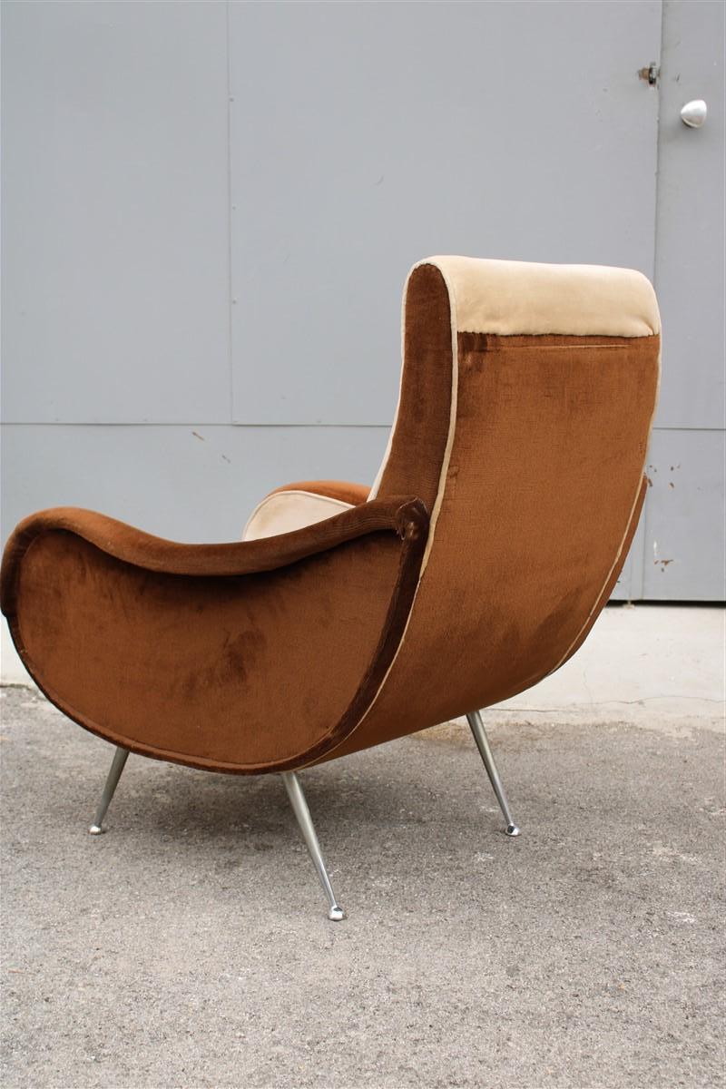 Mid-Century Velvet Armchair Zanuso Style Italian Design, 1950s  For Sale 1