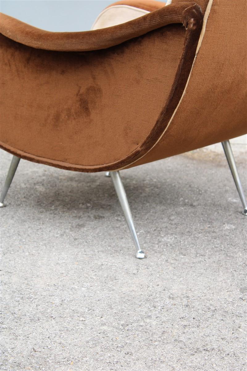 Mid-Century Velvet Armchair Zanuso Style Italian Design, 1950s For Sale 2