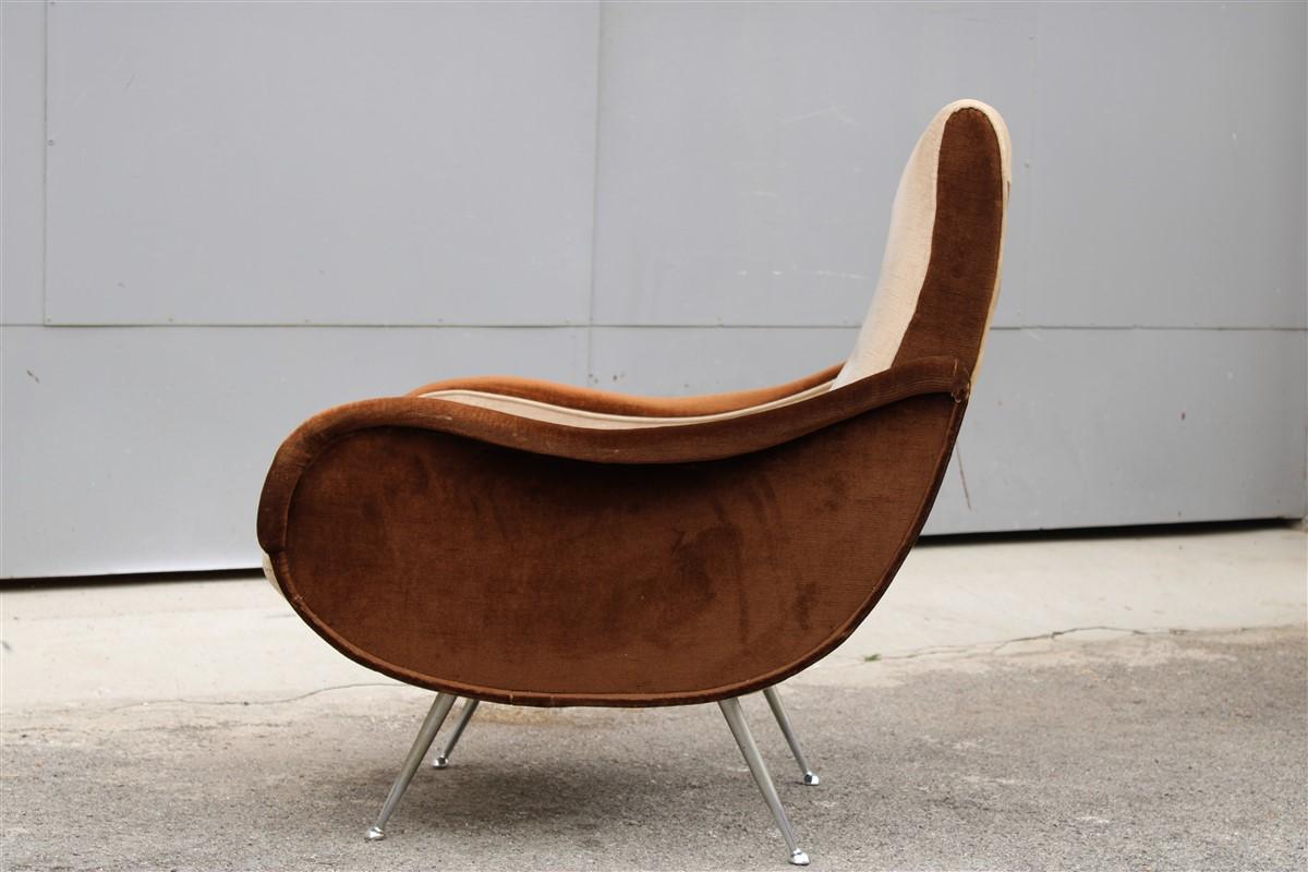Mid-Century Velvet Armchair Zanuso Style Italian Design, 1950s For Sale 3