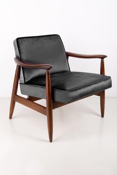 Mid Century Velvet Black Armchair, Designed by J. Kedziorek, Europe, 1960s