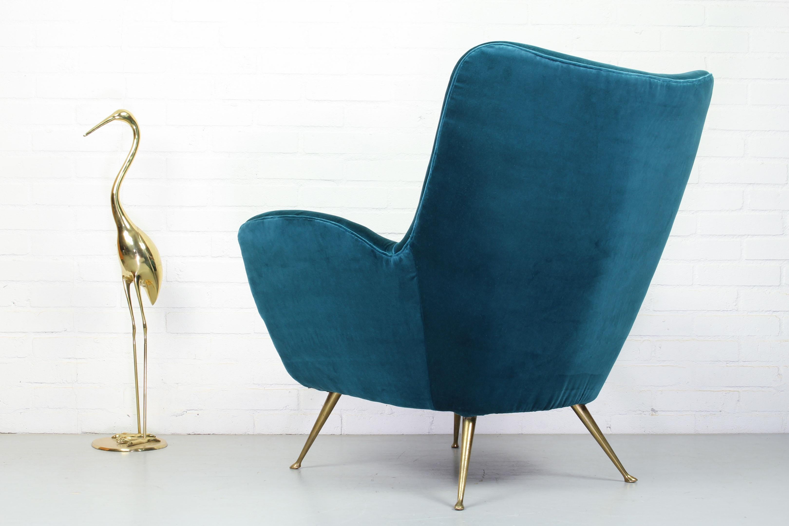 Mid-Century Modern Midcentury Velvet Chair with Brass Legs, 1960s