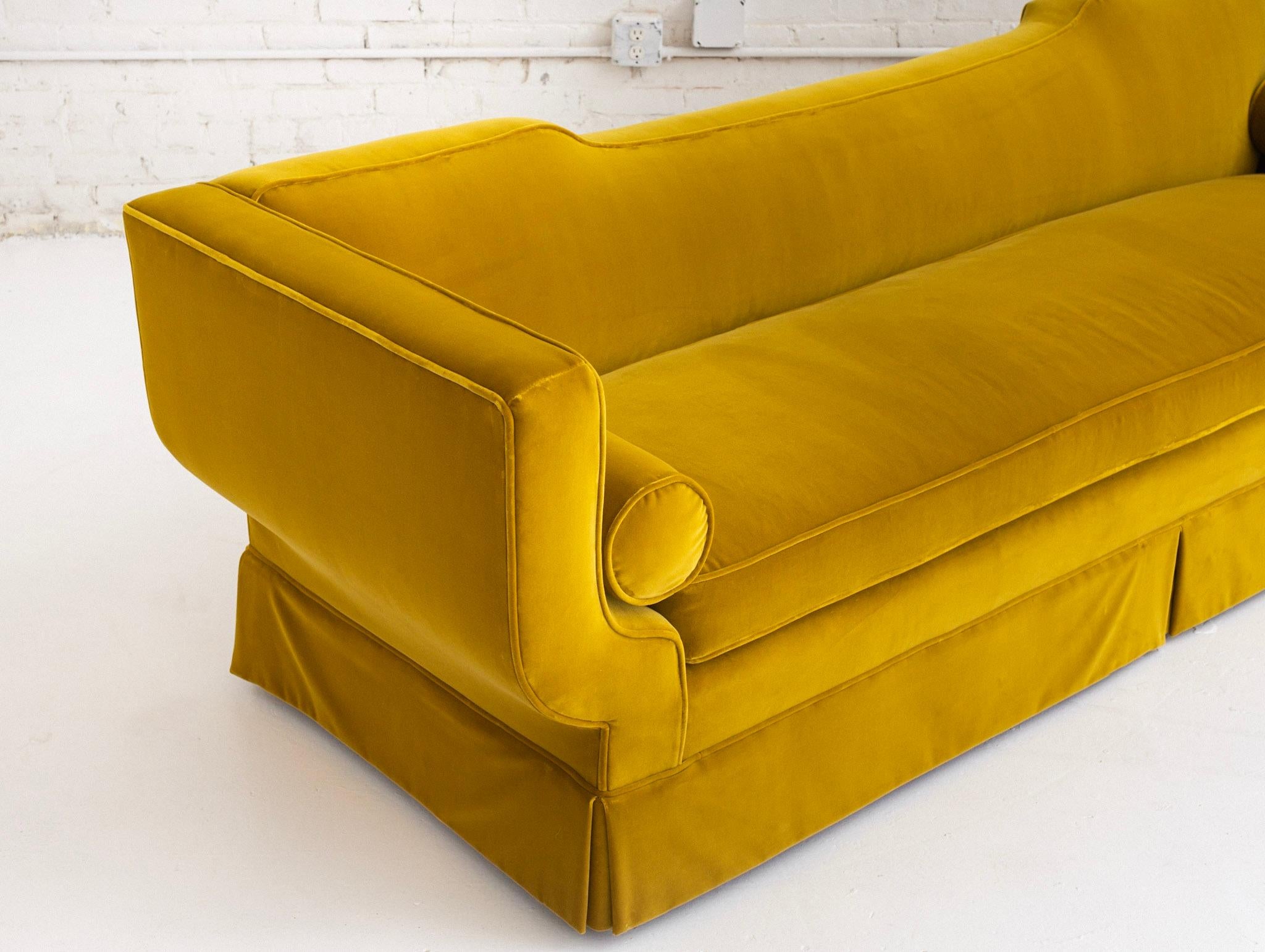 North American Mid Century Velvet Sofa in the Stye of James Mont