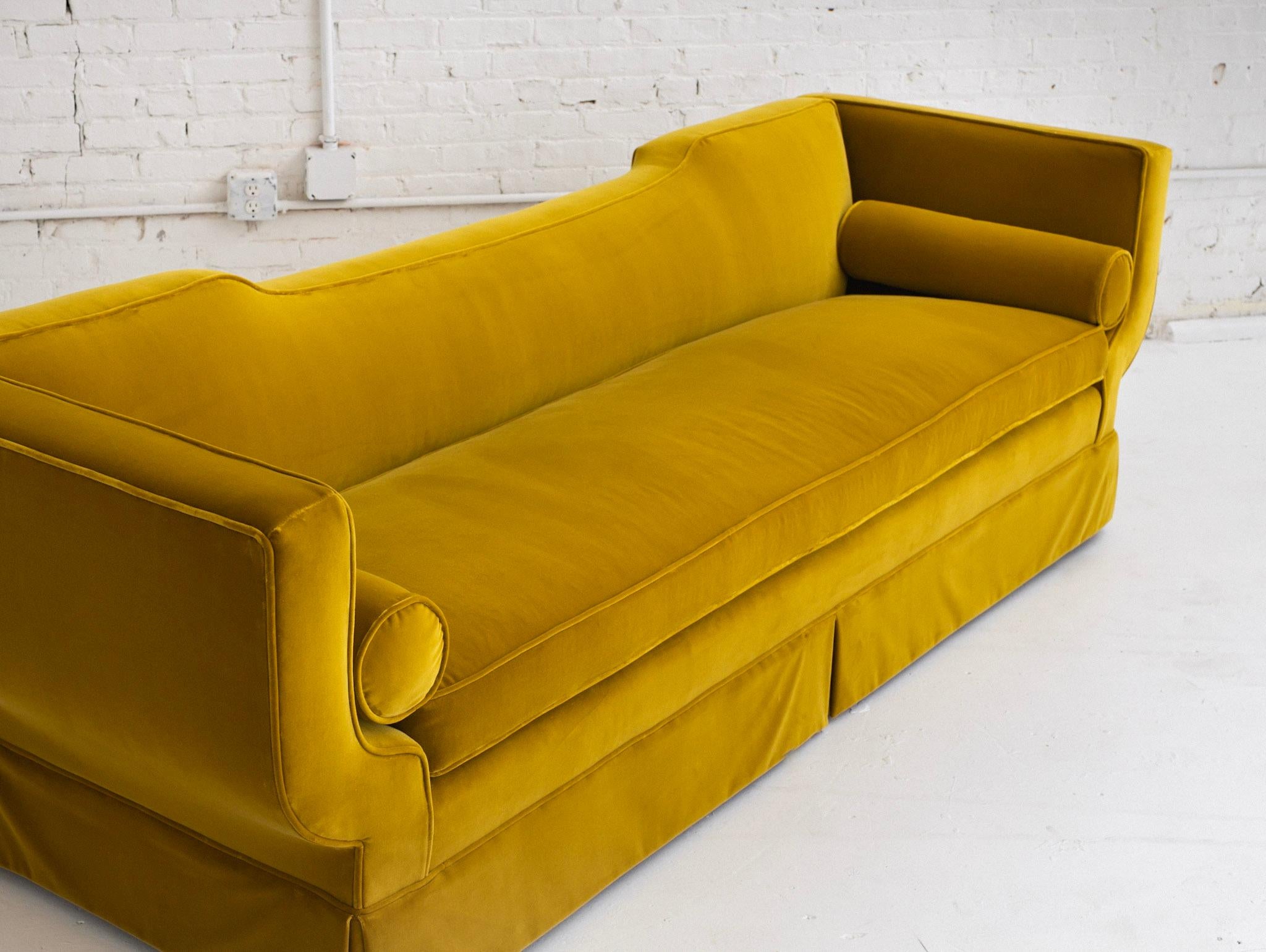 Mid Century Velvet Sofa in the Stye of James Mont In Excellent Condition In Brooklyn, NY