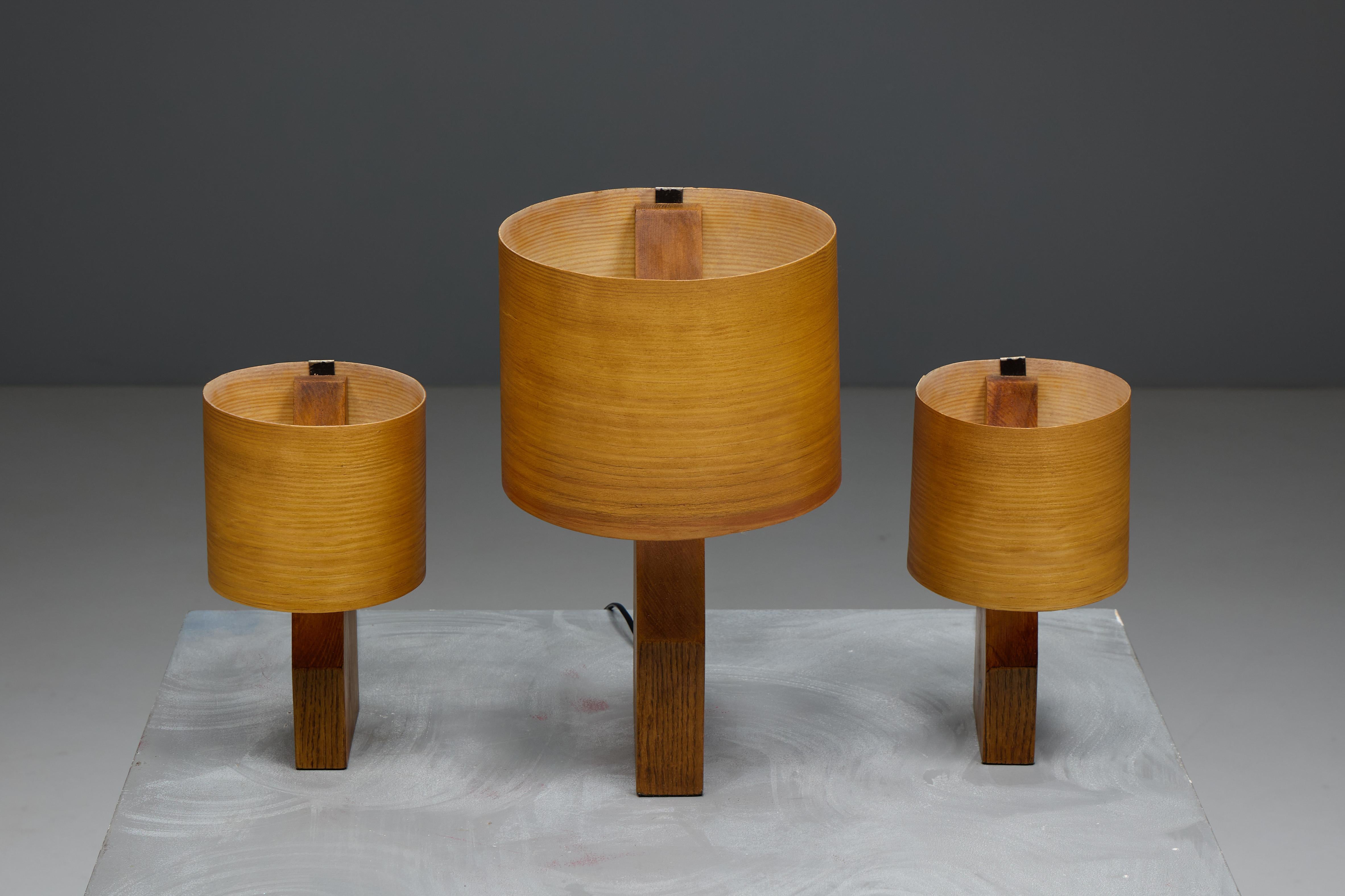 Lámpara de sobremesa de chapa de madera de mediados de siglo, Francia, años 60 en venta 7