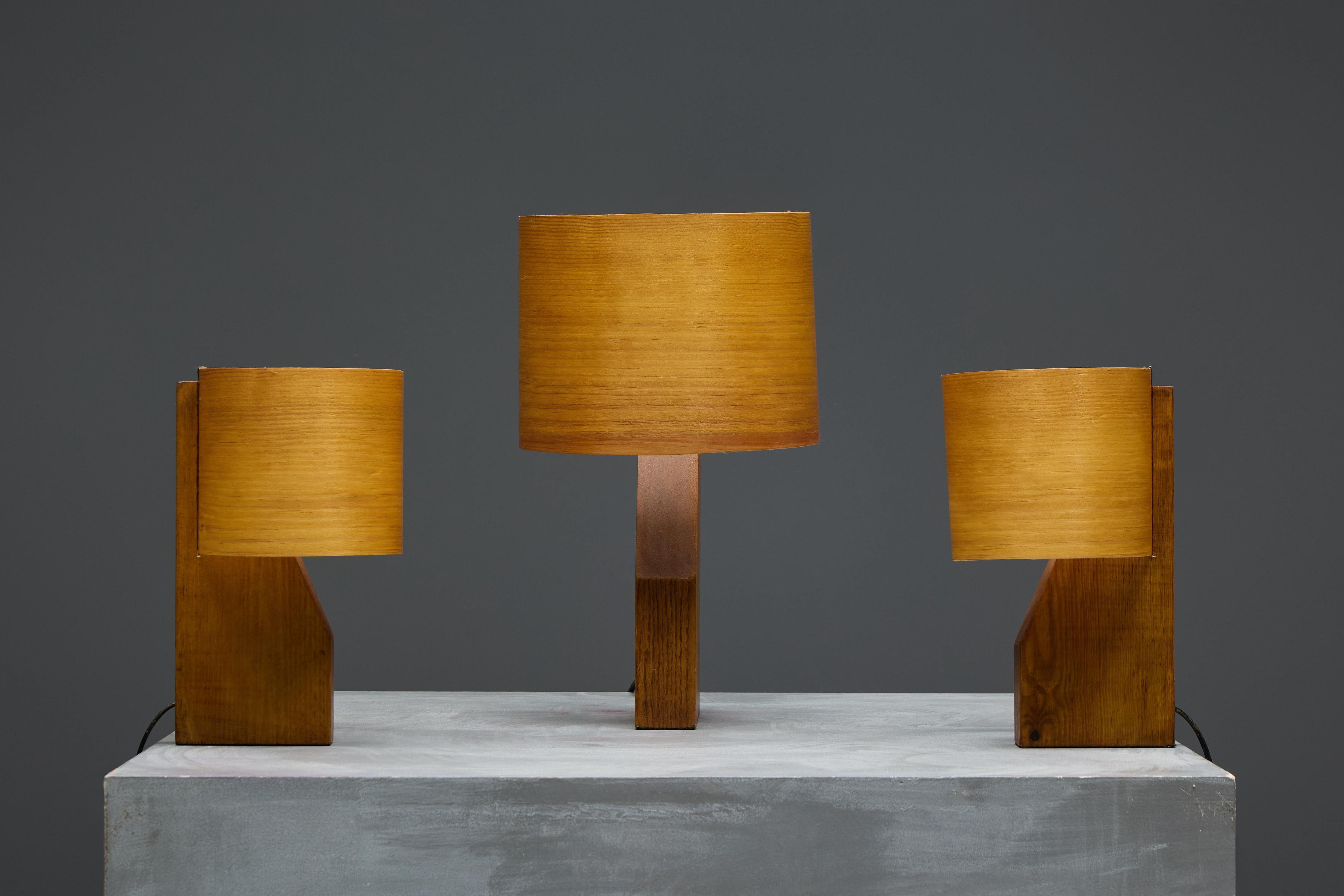 Lámparas de sobremesa de chapa de madera de mediados de siglo, Francia, años 60 en venta 5