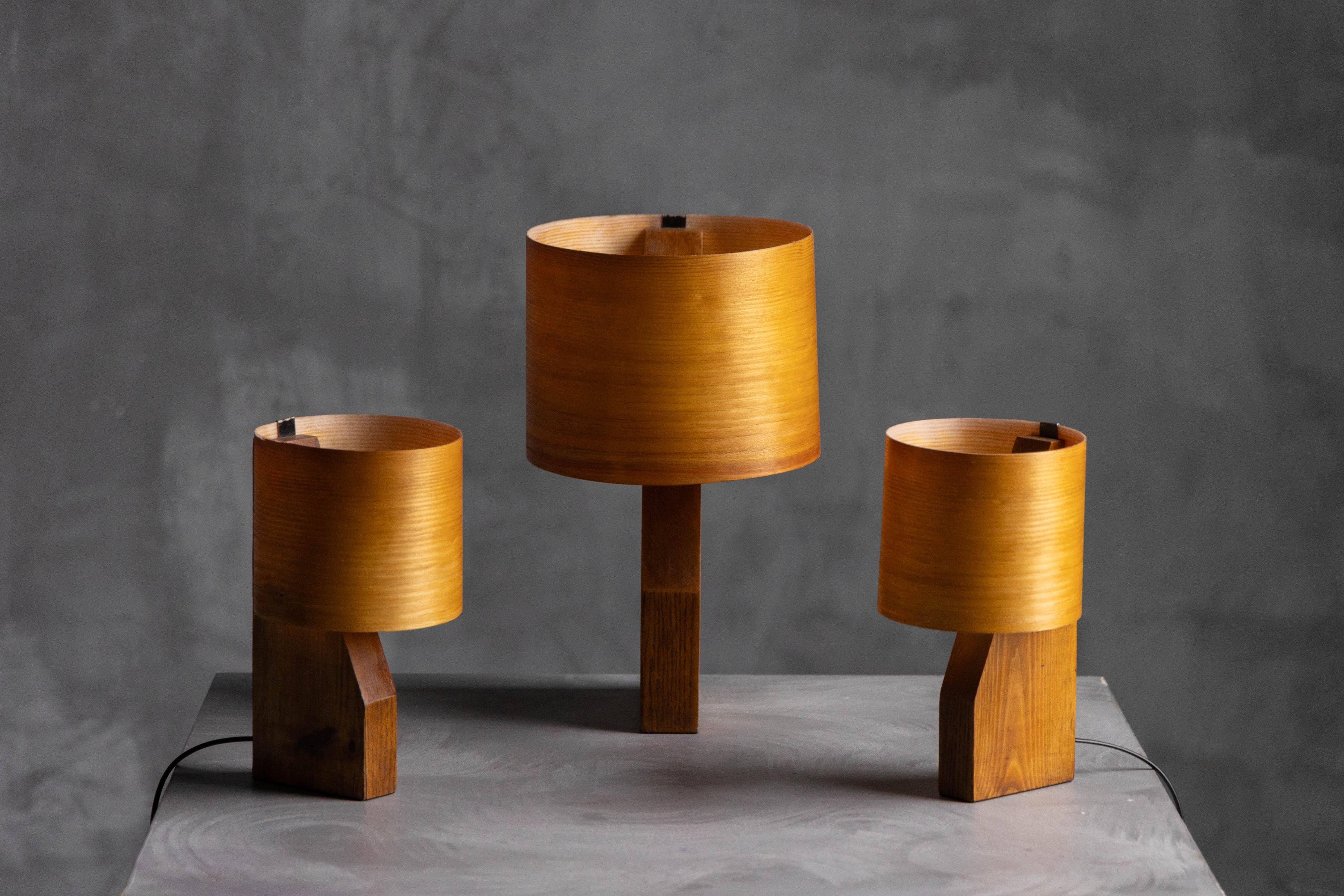 Lámparas de sobremesa de chapa de madera de mediados de siglo, Francia, años 60 Madera en venta