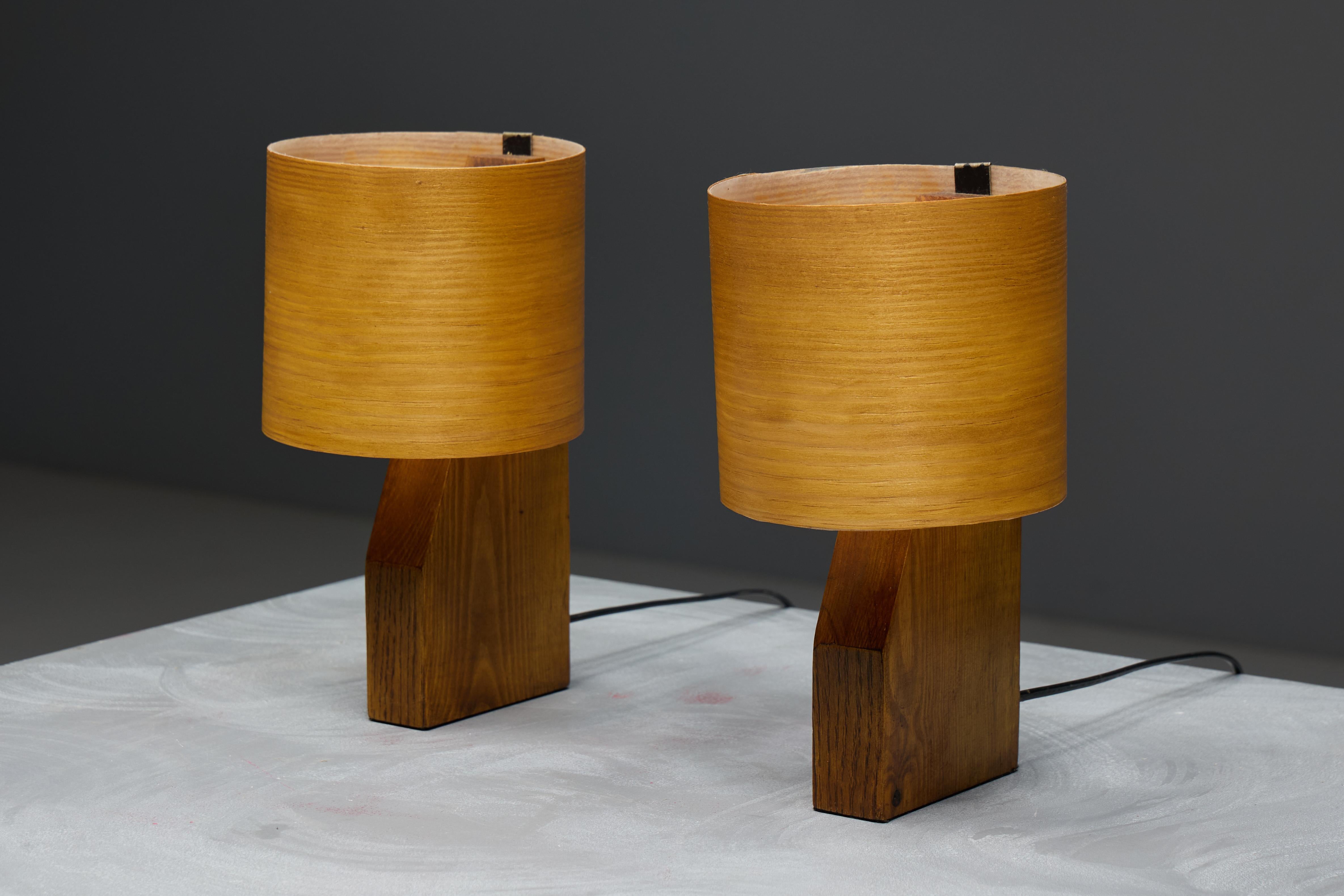 Lámparas de sobremesa de chapa de madera de mediados de siglo, Francia, años 60 en venta 2