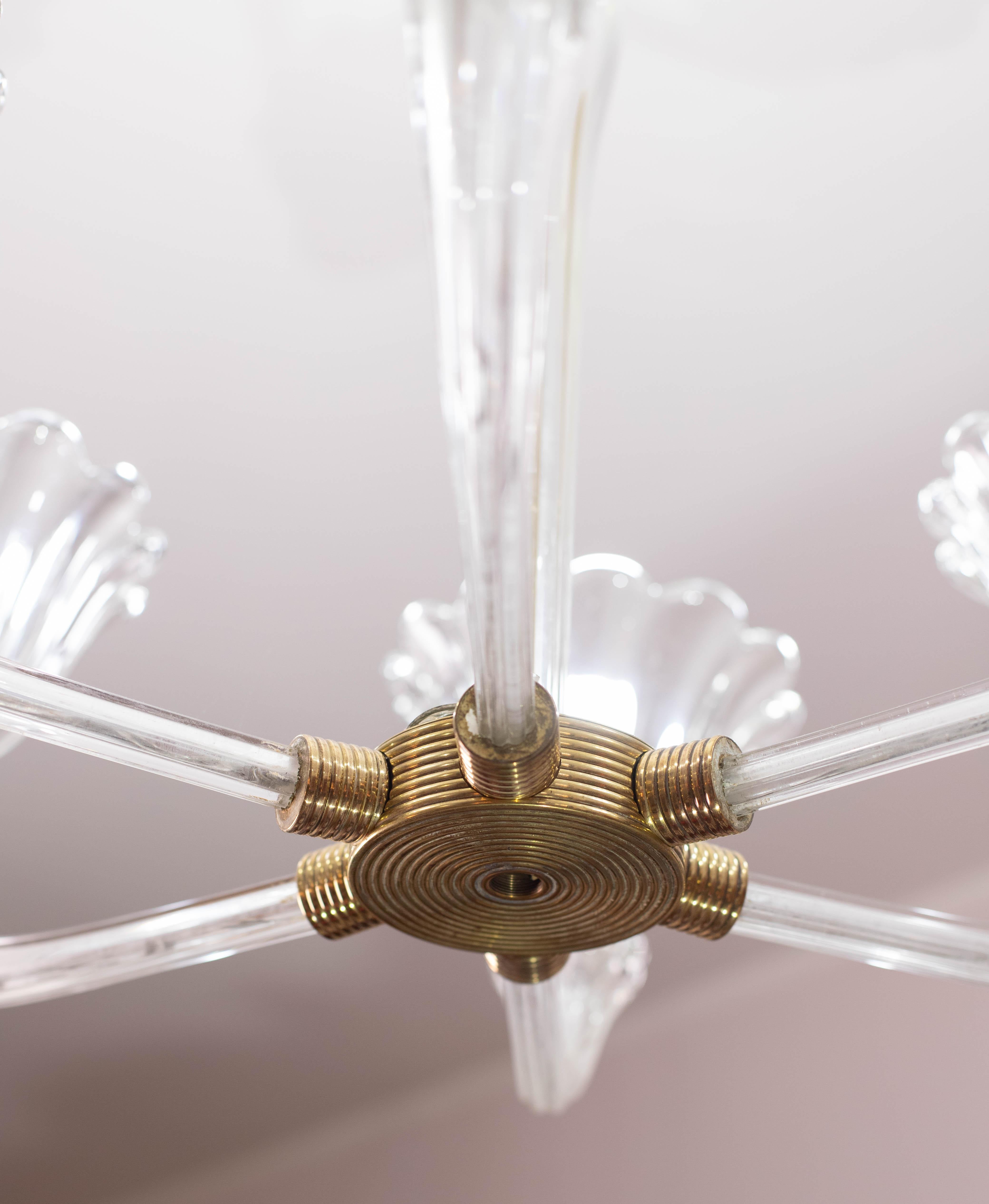 Lampadario a sei luci in vetro soffiato di Murano Art Deco di metà secolo di Seguso in vendita 8