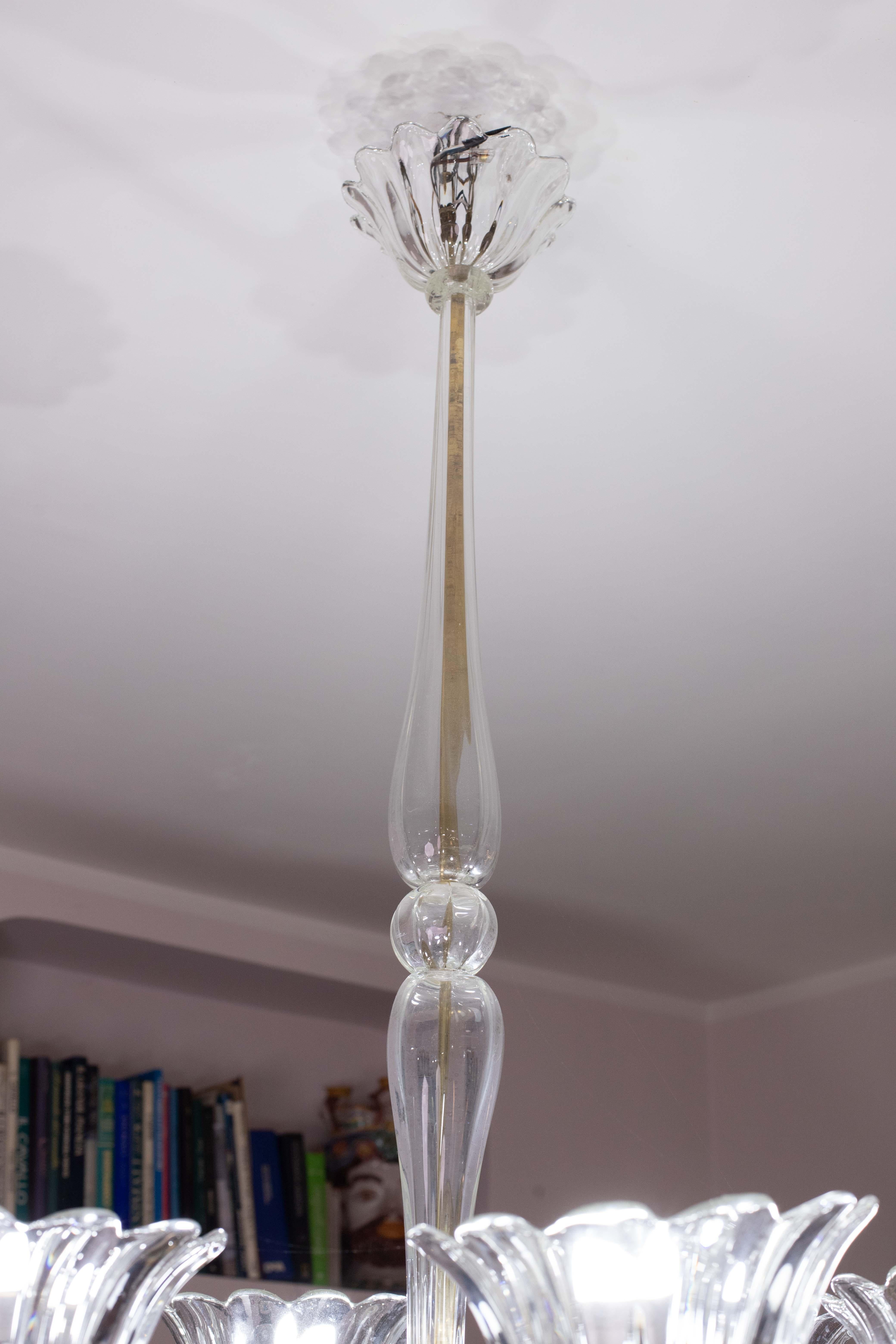 Lampadario a sei luci in vetro soffiato di Murano Art Deco di metà secolo di Seguso in vendita 9