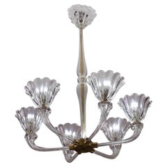 Mid-Century Venetian Art Deco Murano Blown Glass Six-Light Chandelier by Seguso