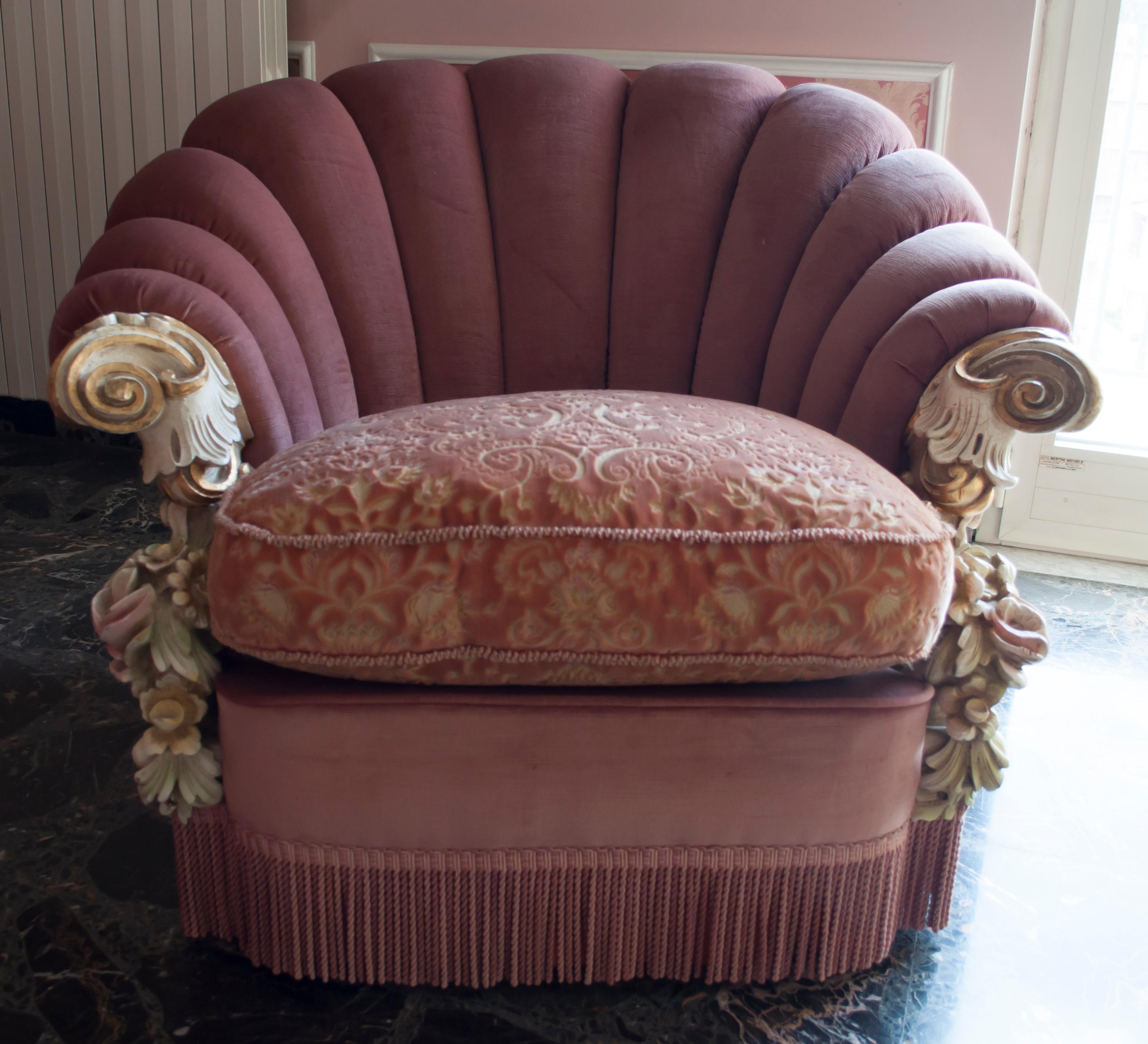 Venezianisches Sofa aus ausgefallenem Samt im Barockstil und zwei Sessel von Silik, 1960er Jahre im Angebot 2