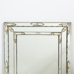 Miroir vénitien biseauté du milieu du siècle avec gravures de soleil d'or & Appliques de miroir