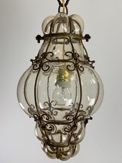 Mid-century Venetian Caged Lantern in blown Murano glass, 1940s