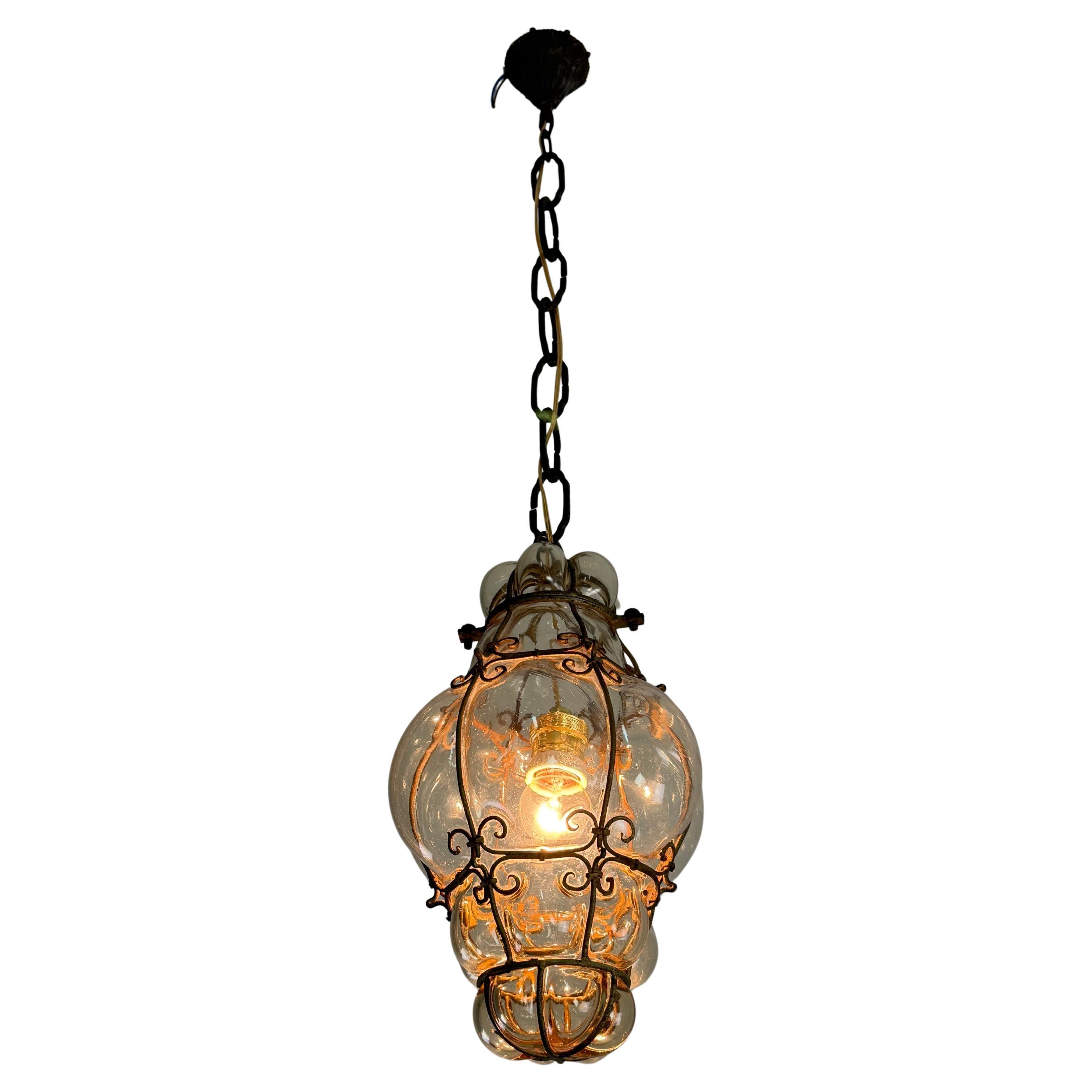 Mid-century Venetian Caged Lantern in blown Murano glass, 1940s