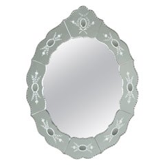 Mid-century Venetian Etched and Beveled Oval Mirror, circa 1960s