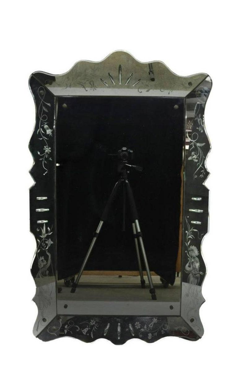 Baroque Mid-Century Venetian Etched Glass Mirror