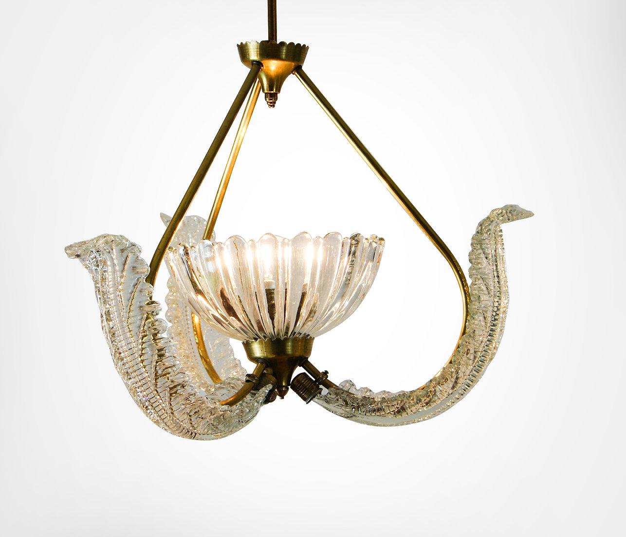 20th Century Mid-Century Venetian Glass Suspension Chandelier Barovier e Toso Attr.