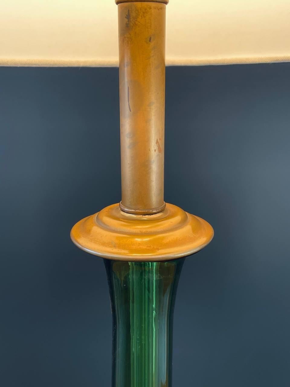 Brass Mid-Century Venetian Glass Table Lamp with Original Blown Glass Finial