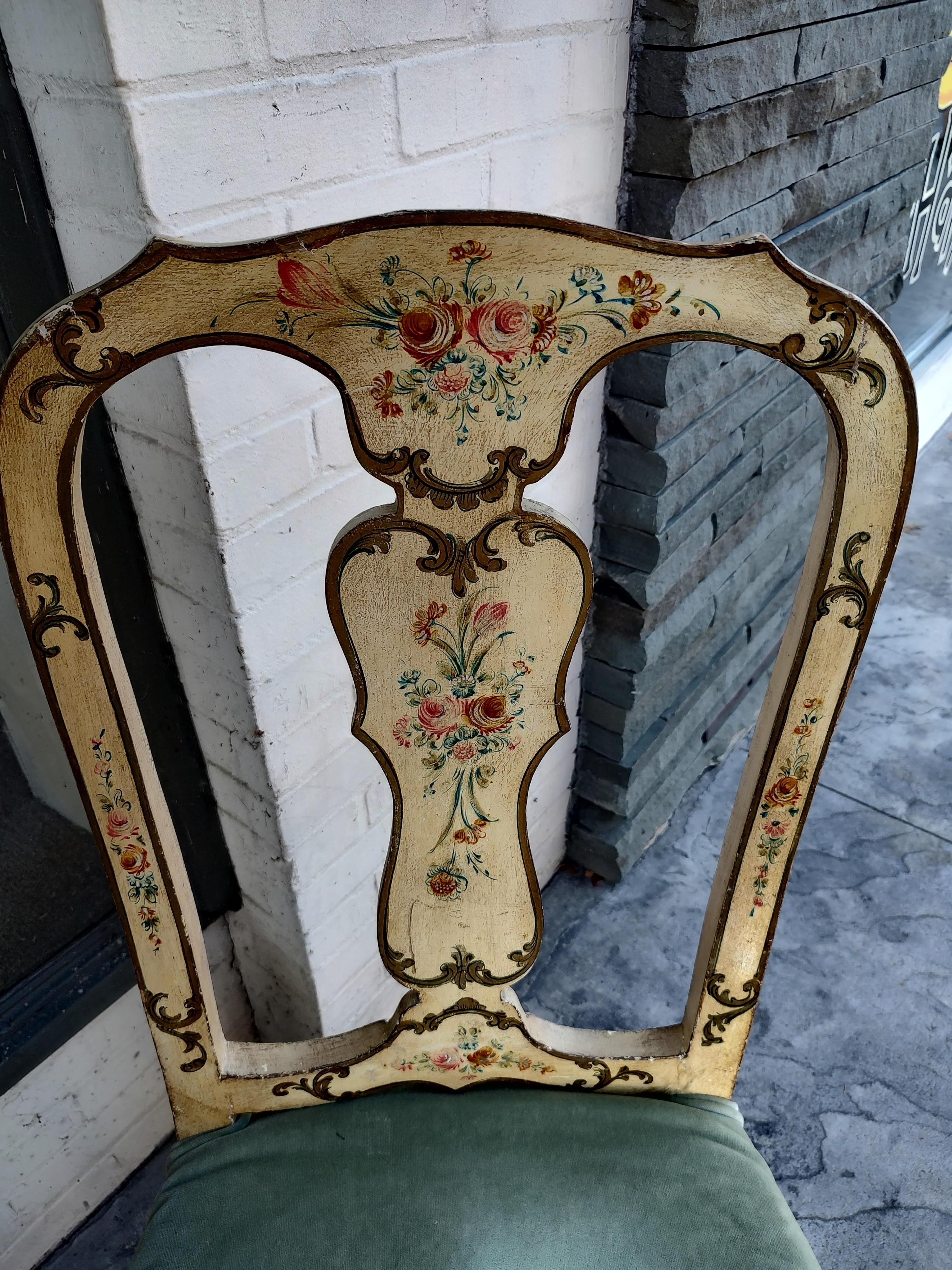 Mid Century Venetian Hand Painted & Hand Carved Side Chairs C1940 For Sale 4